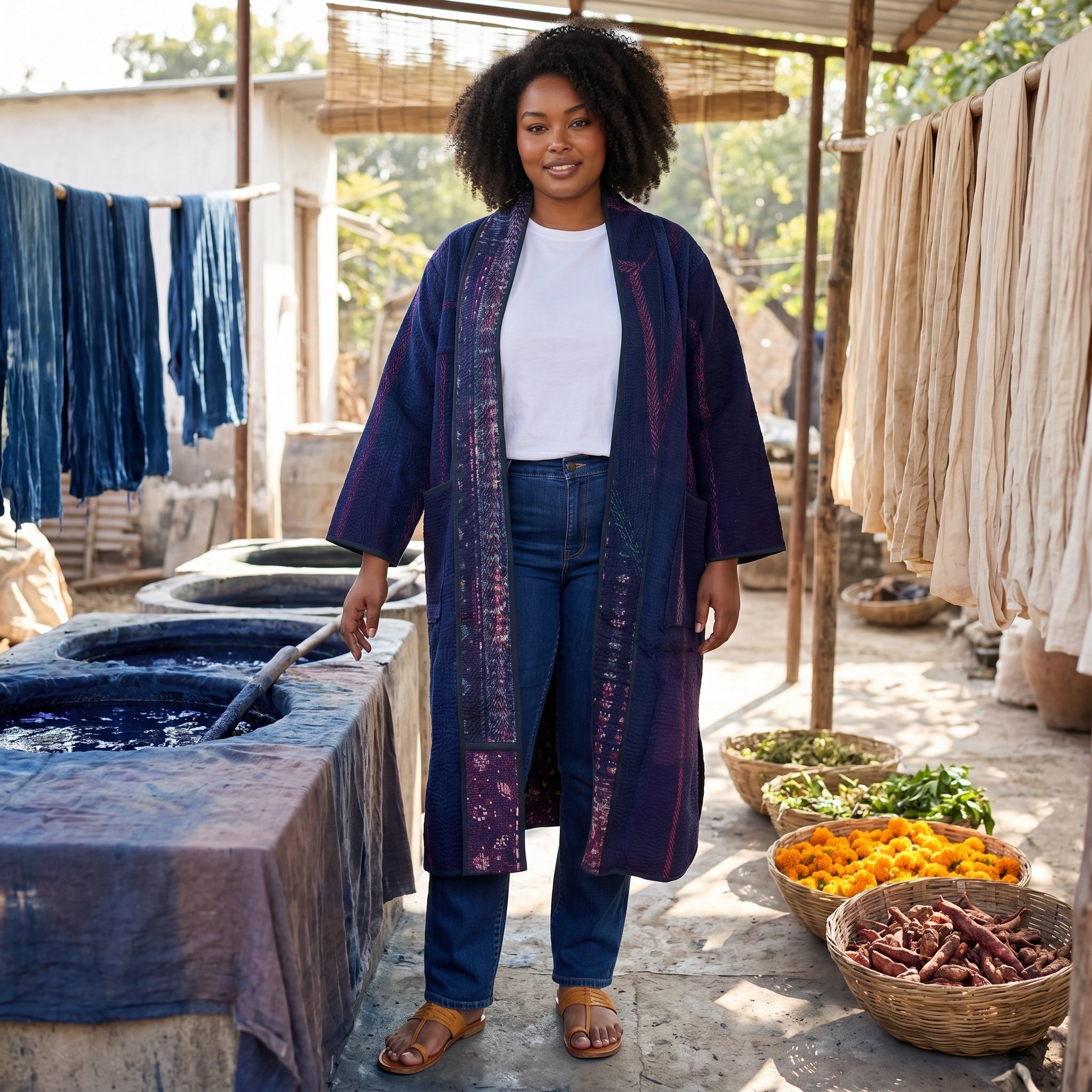 Cotton Kantha Quilted Long Coat
