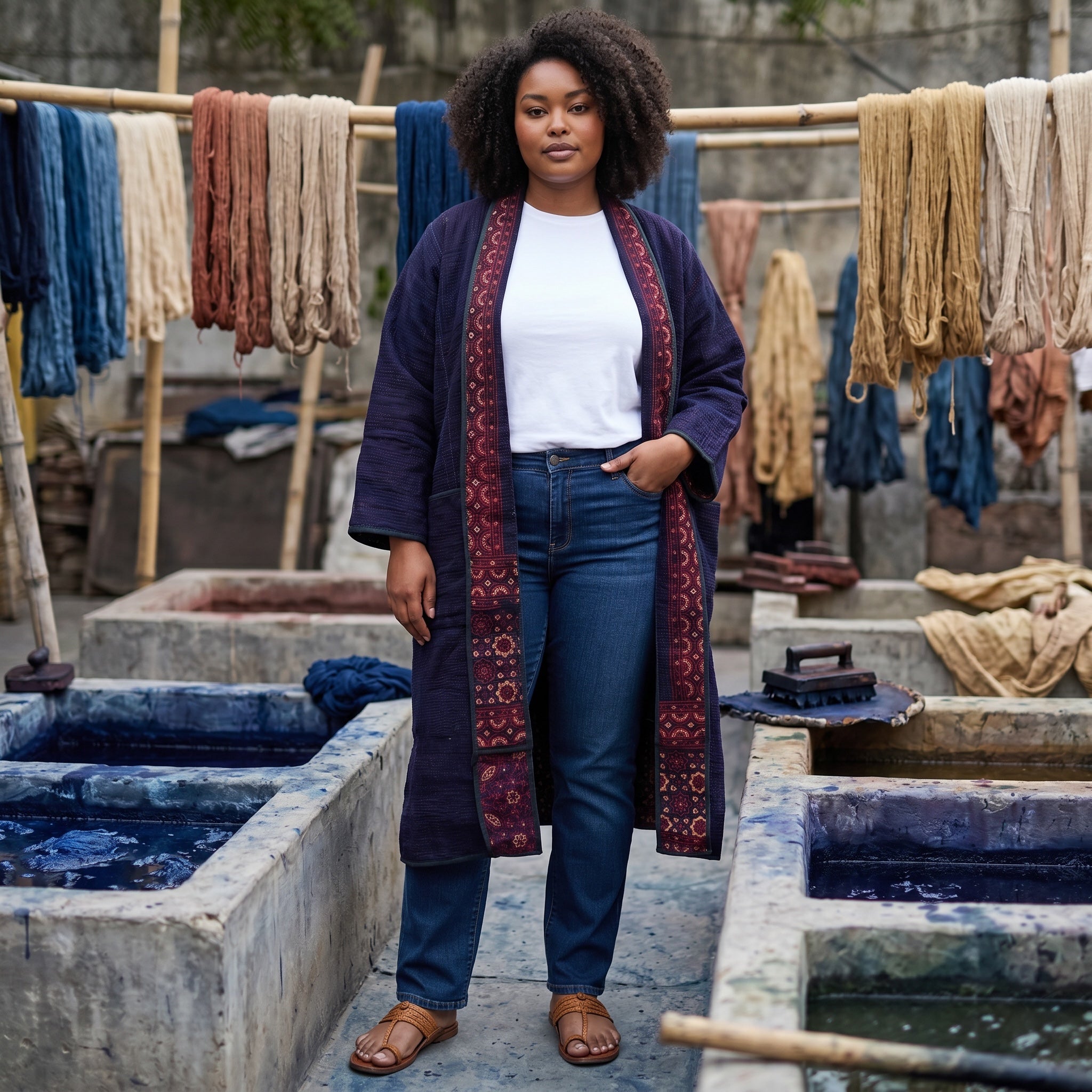 Cotton Kantha Quilted Long Coat