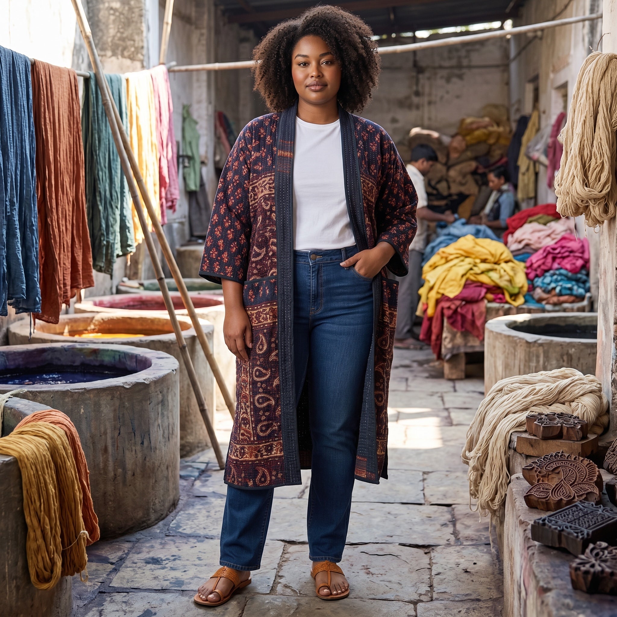 Cotton Kantha Quilted Long Coat