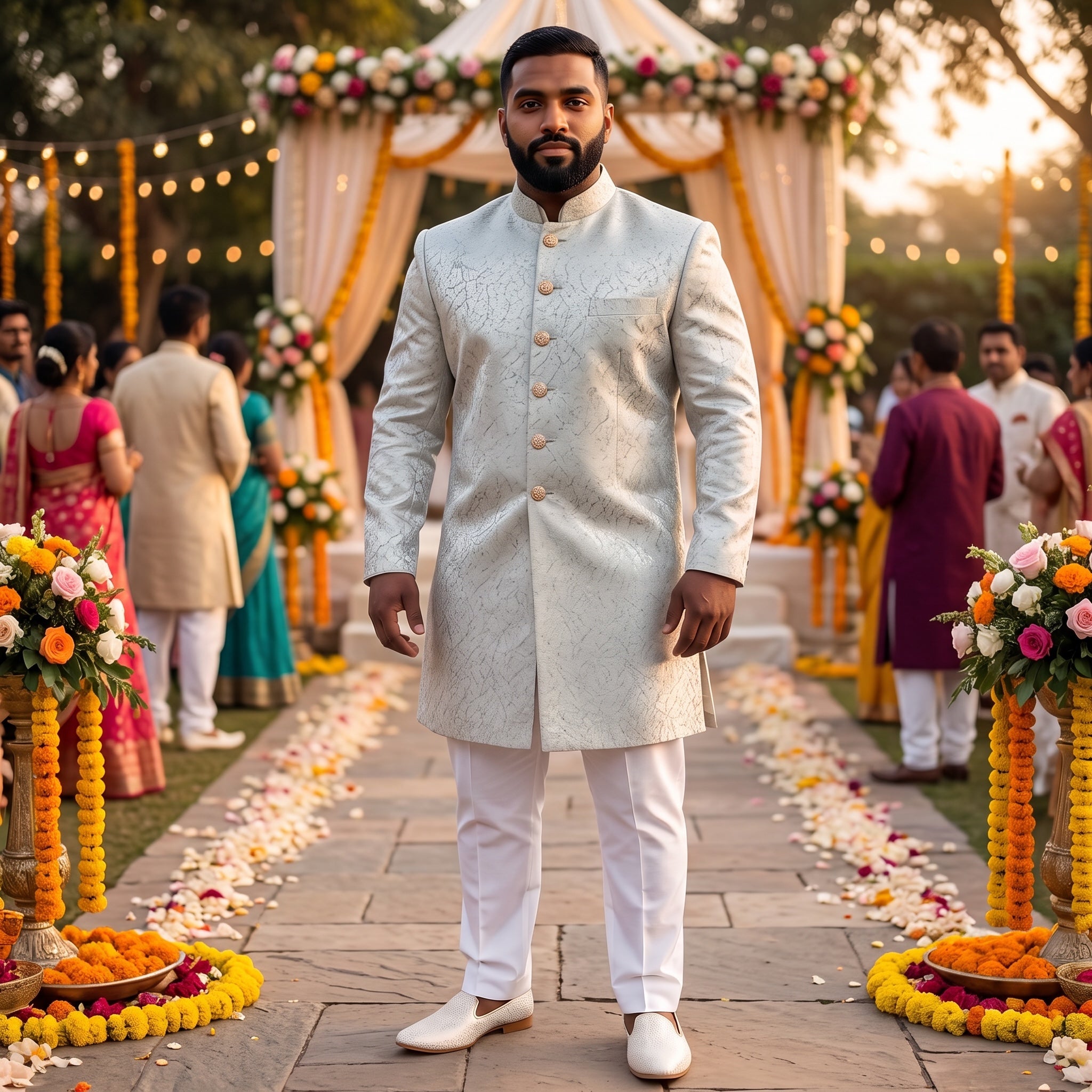 Brushstroke Sea Foam Sherwani