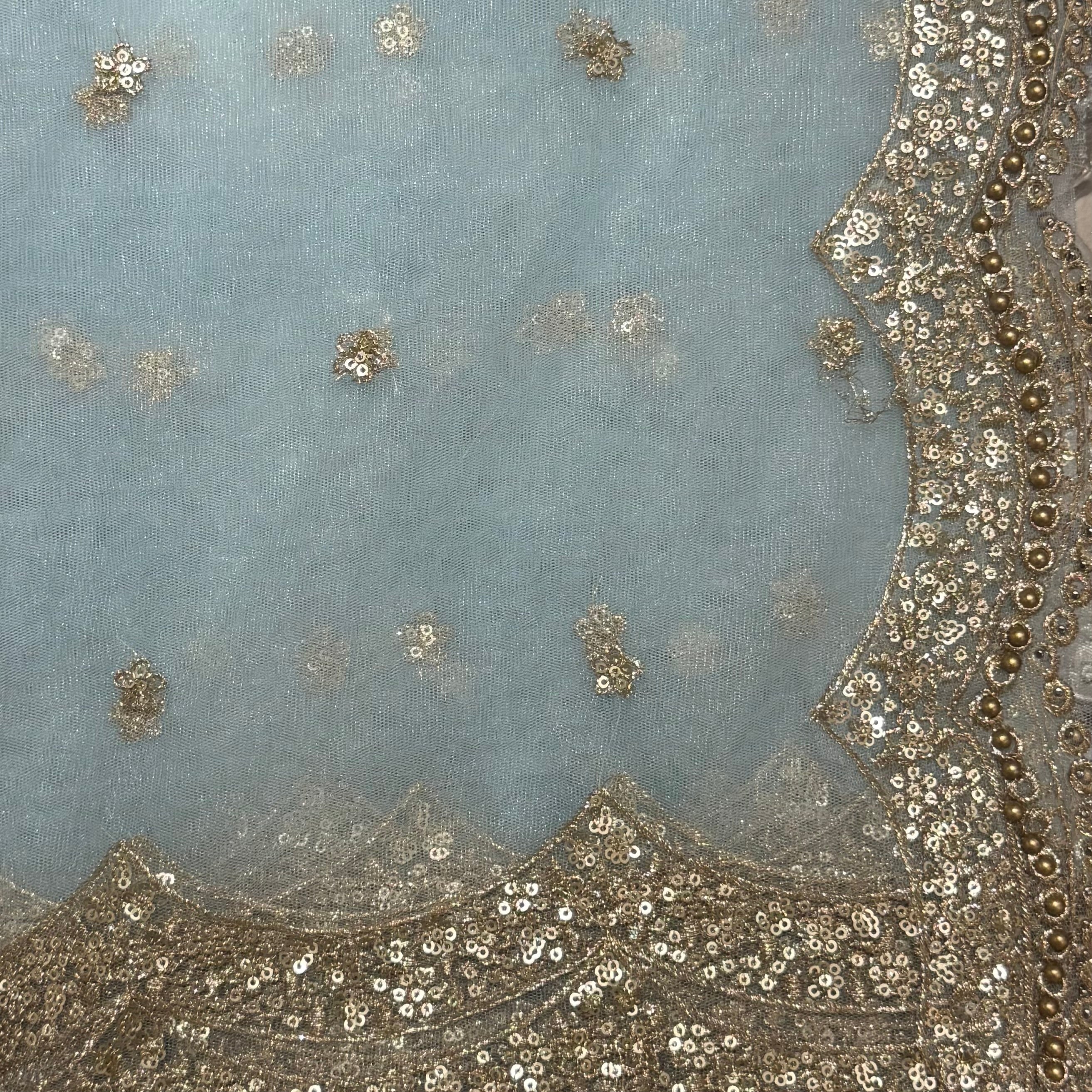 DT Gold Scallop Embroidered Dupatta - Vintage India NYC