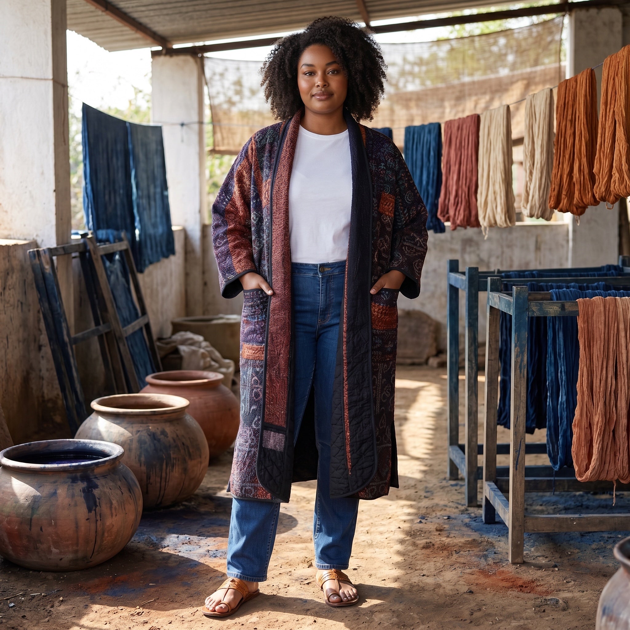 Cotton Kantha Quilted Long Coat