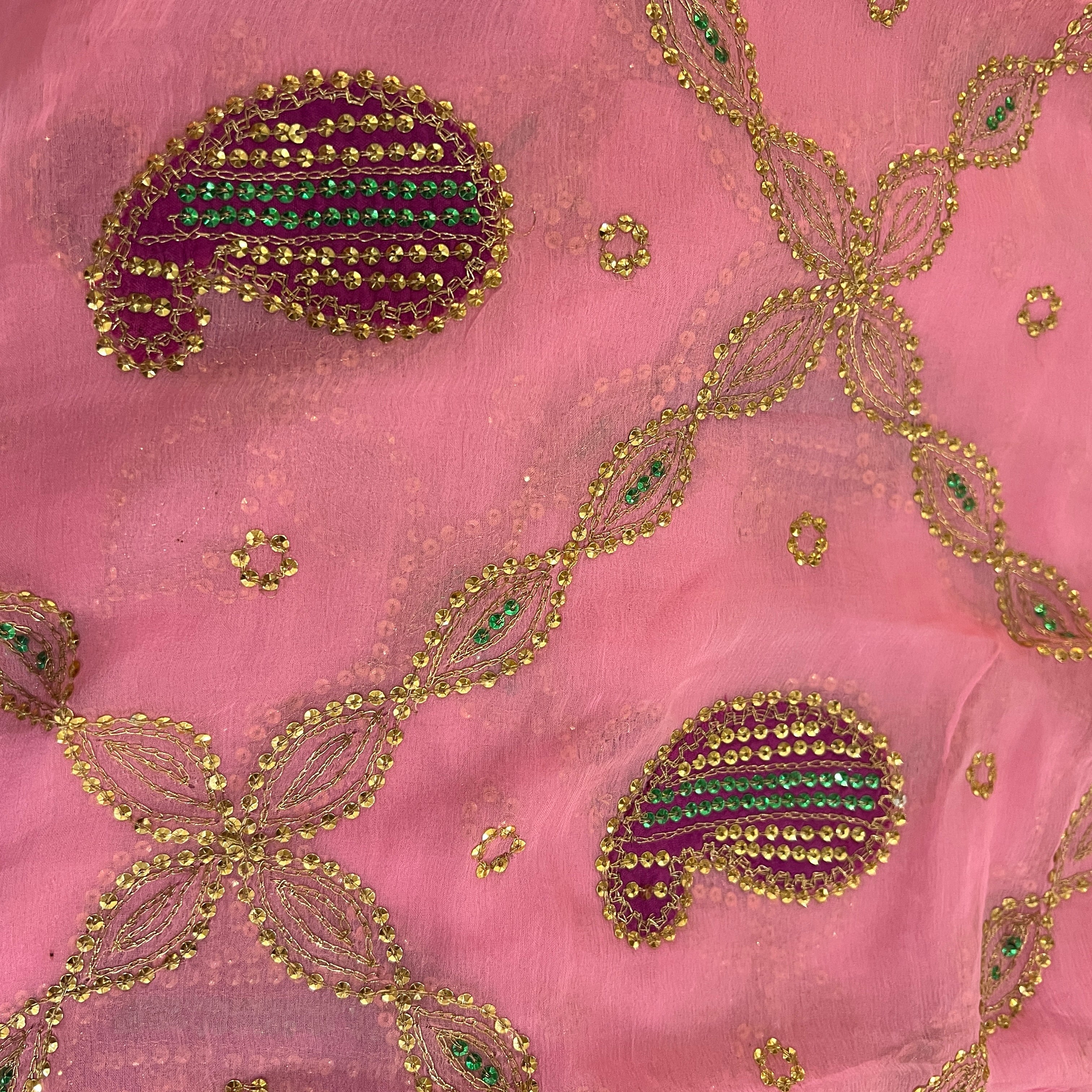 Pink Sequin Embroidered Dupatta 9002 - Vintage India NYC