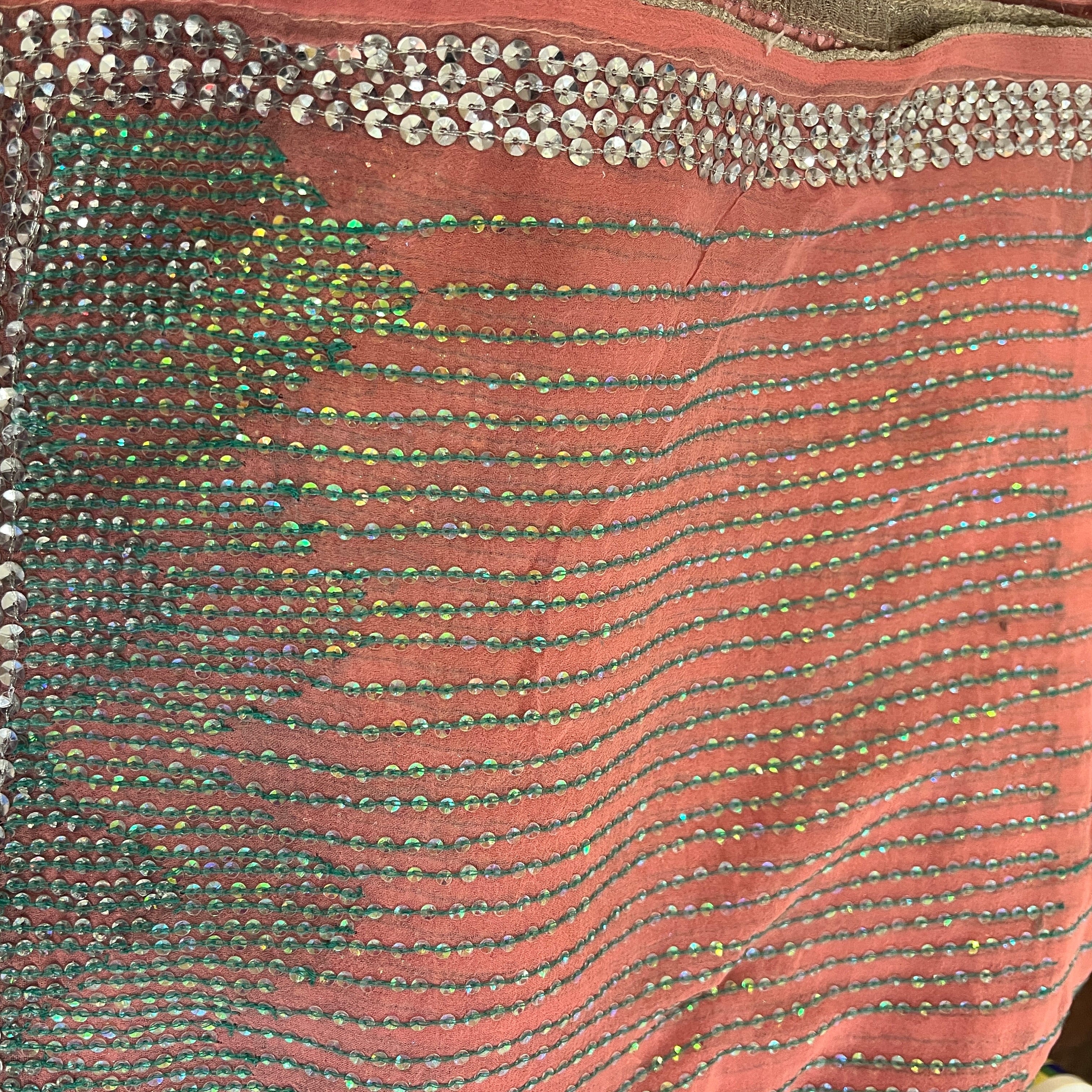 Pink Mint Sequin Dupatta 9003 - Vintage India NYC