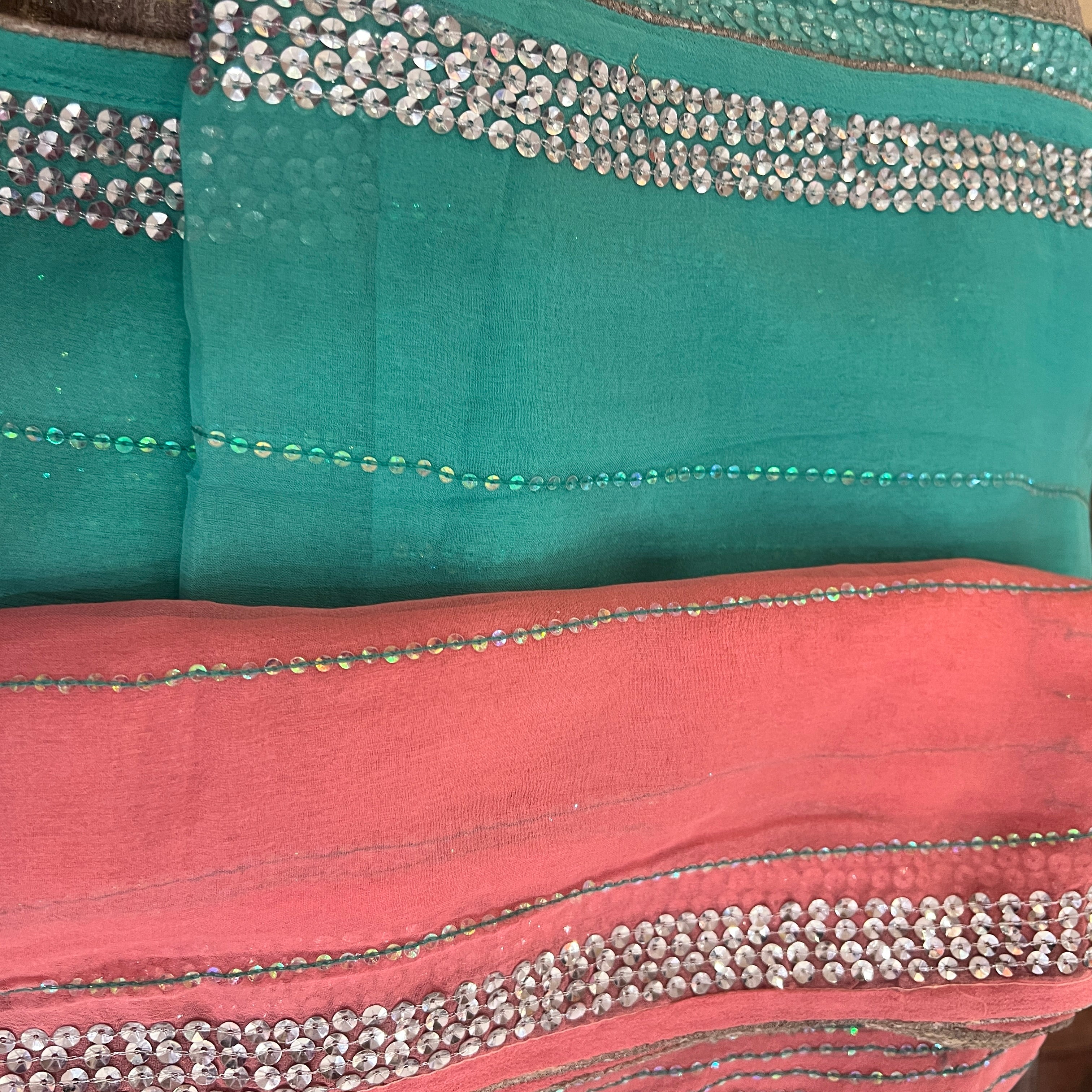 Pink Mint Sequin Dupatta 9003 - Vintage India NYC