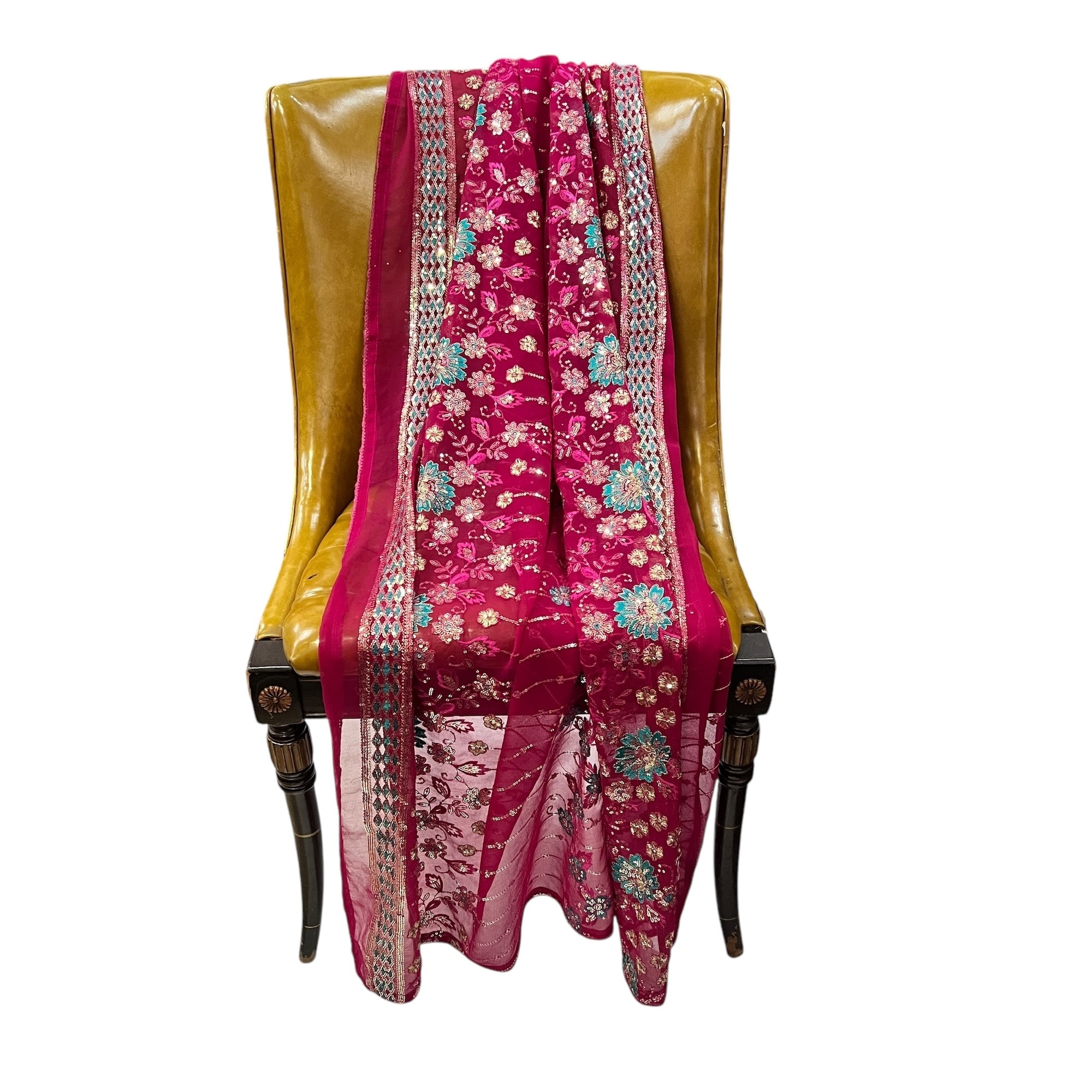 Rani & Turquoise Sequin Embroidery Dupatta 9006 - Vintage India NYC