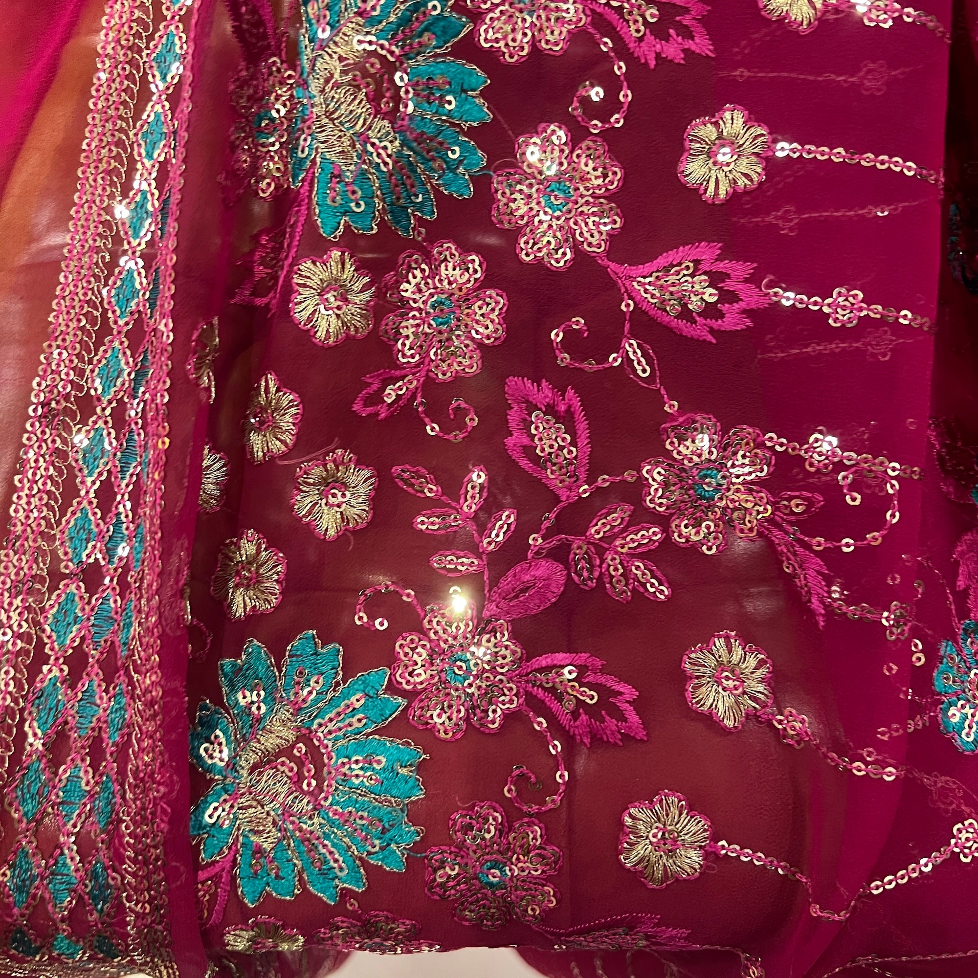 Rani & Turquoise Sequin Embroidery Dupatta 9006 - Vintage India NYC