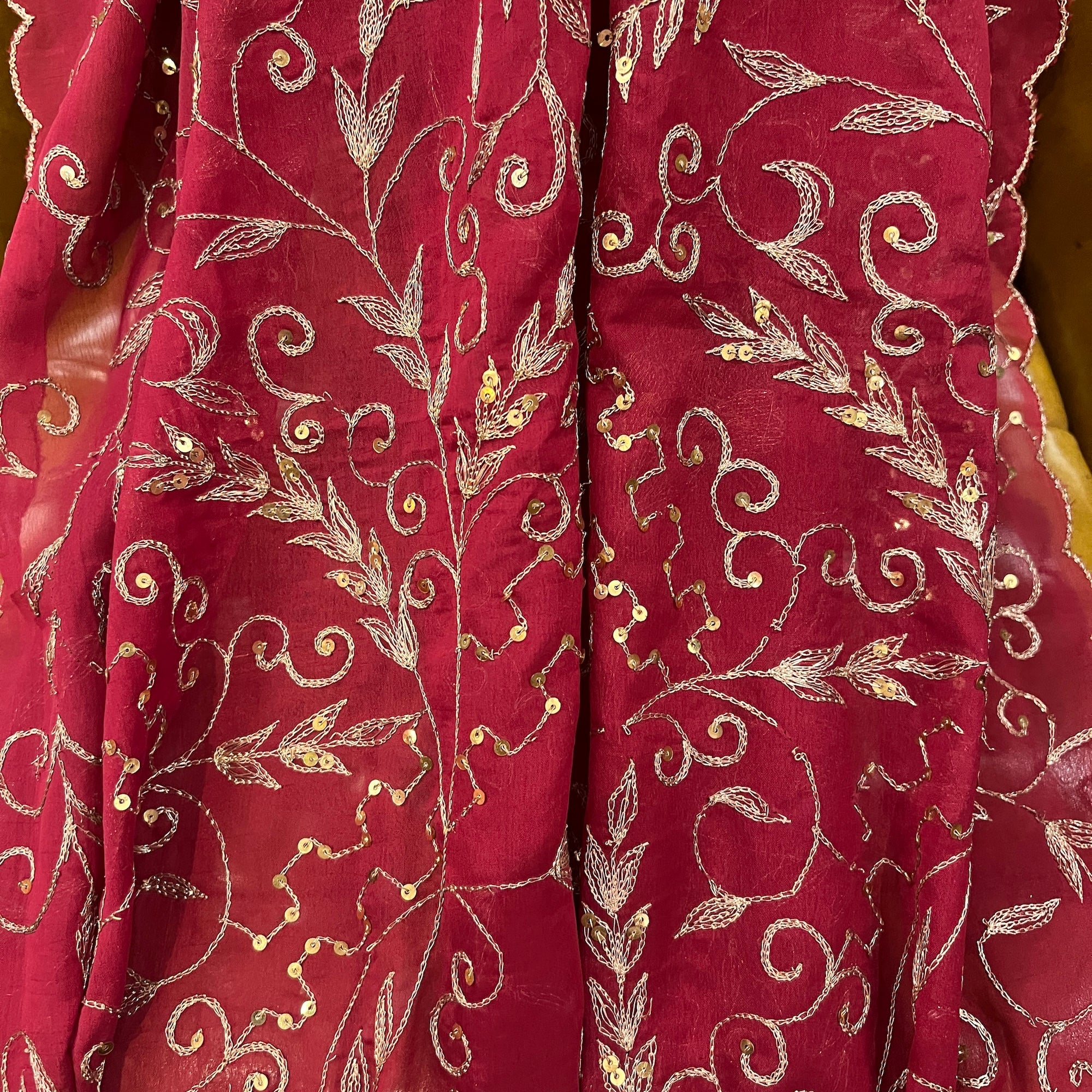 Maroon w.Zari Full Jaal  Embroidery Dupatta 9012 - Vintage India NYC