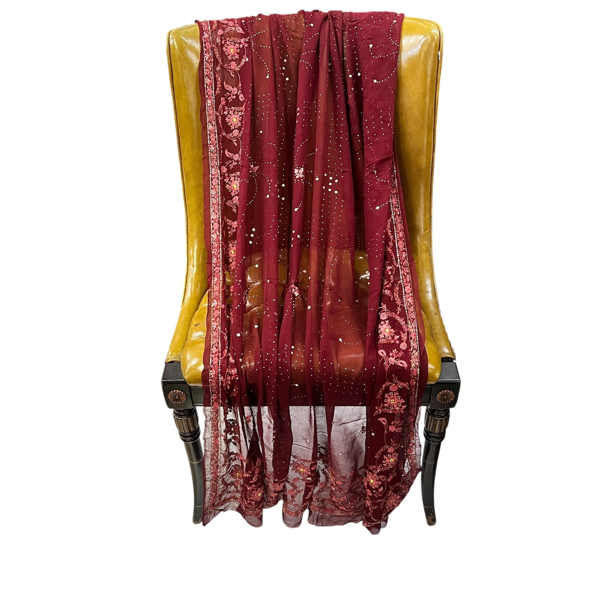 Maroon w.Rose Embroidery Dupatta 9013 - Vintage India NYC