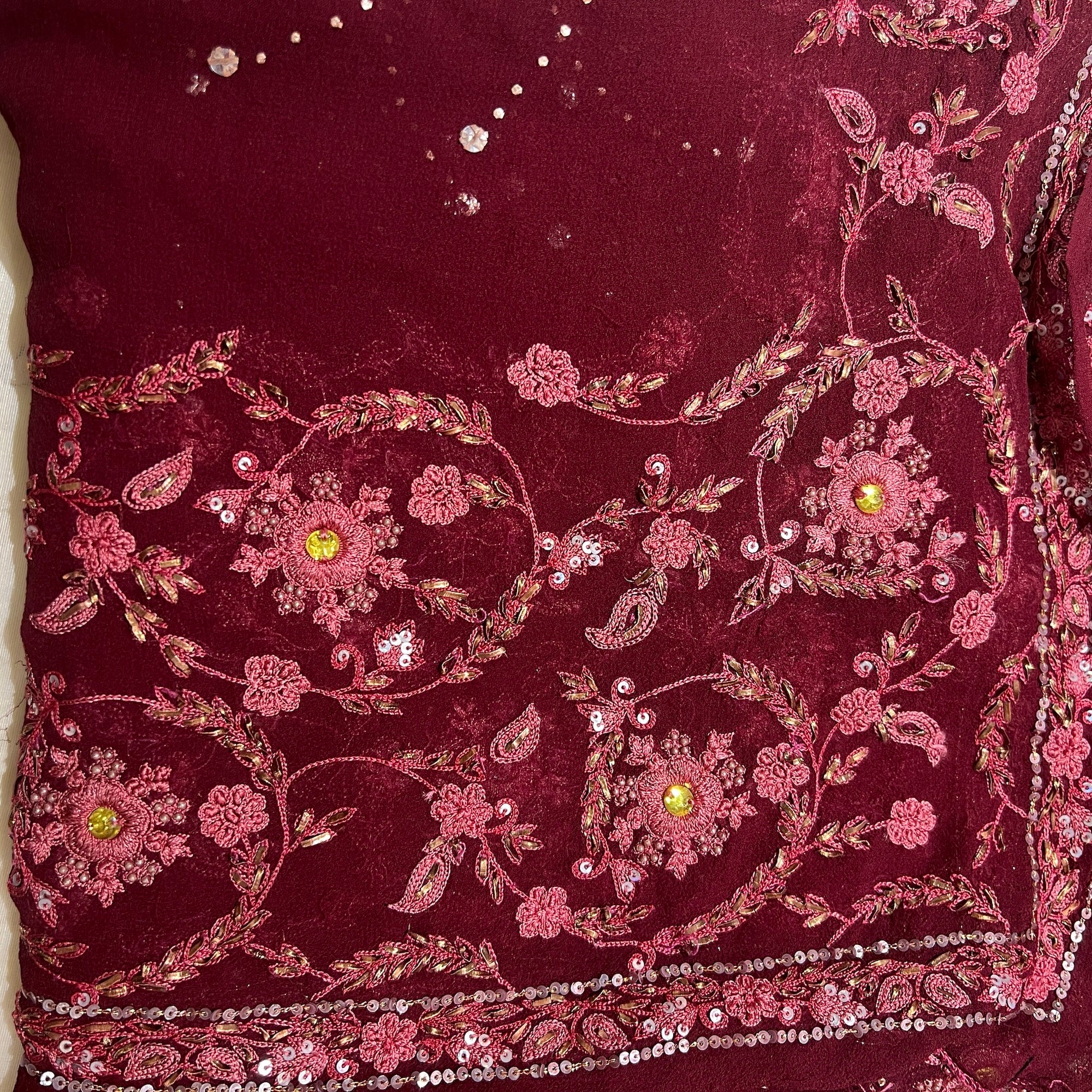 Maroon w.Rose Embroidery Dupatta 9013 - Vintage India NYC