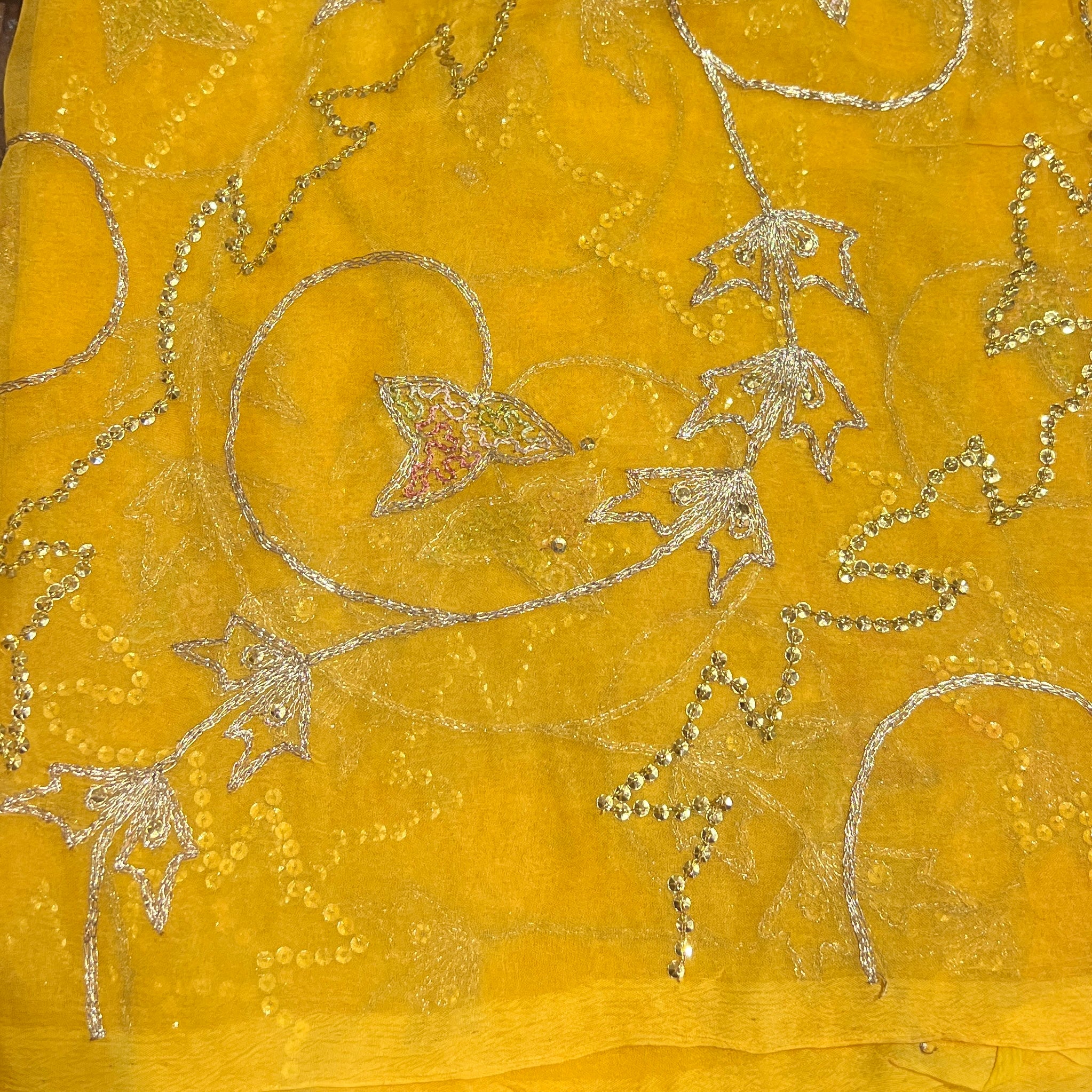 Yellow Chain Stitch Embroidered Dupatta 9019 - Vintage India NYC