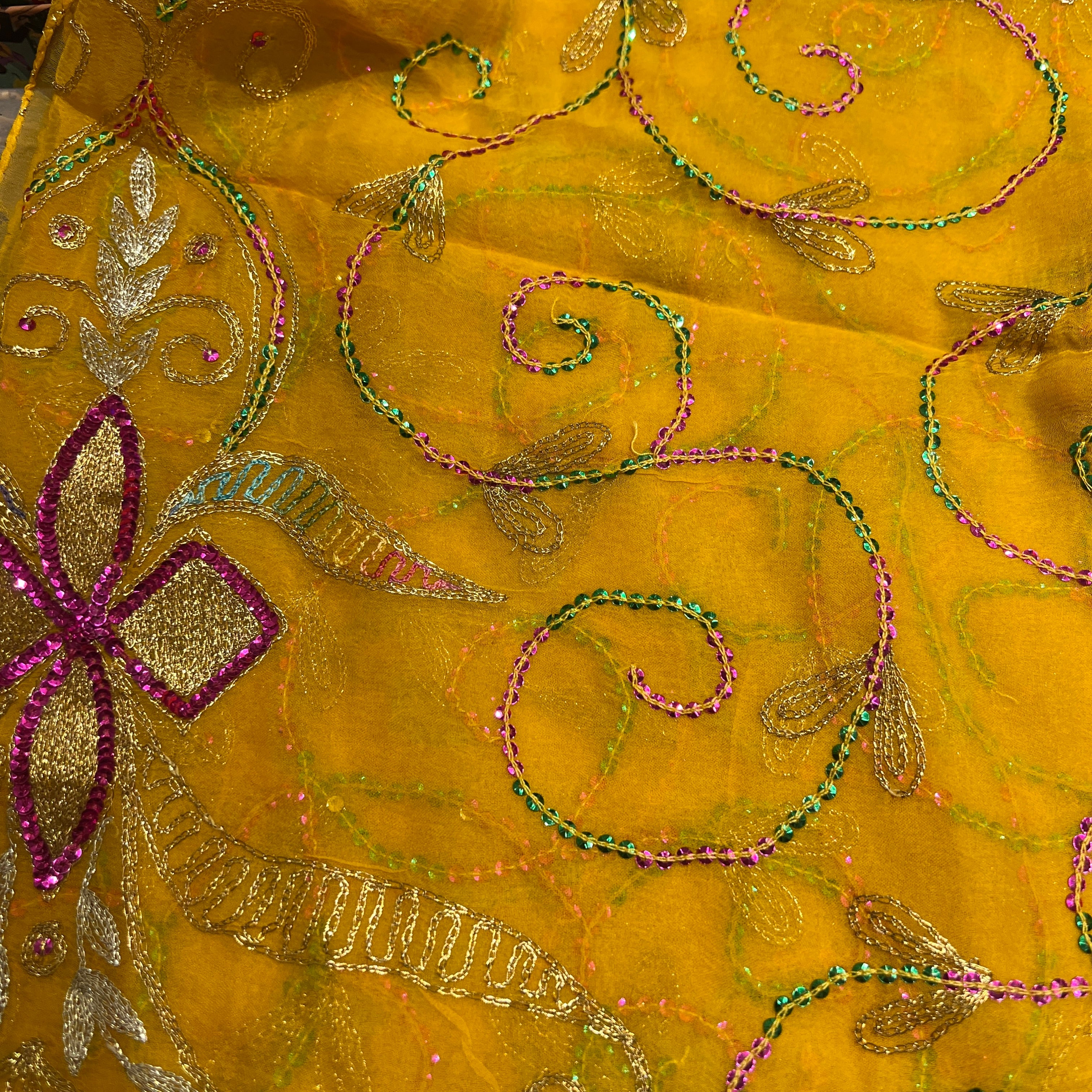 Yellow Multicolor Sequin Dupatta 9021 - Vintage India NYC
