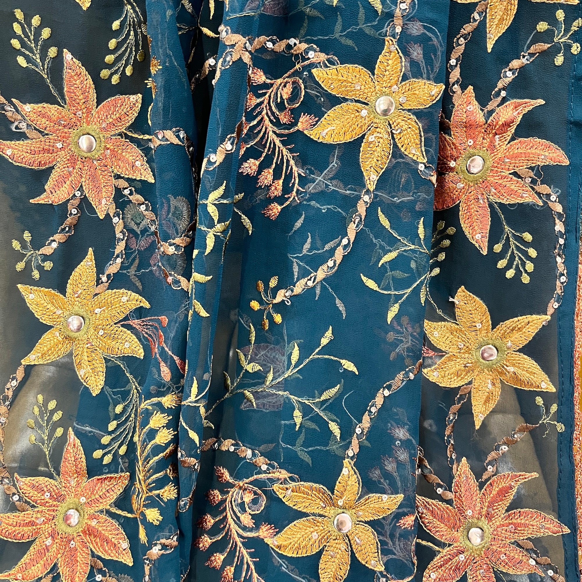 Teal Embroidered Dupatta 9033 - Vintage India NYC