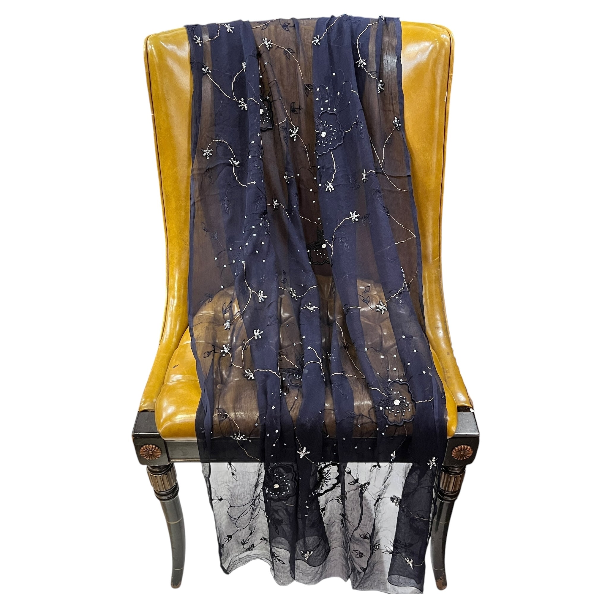 NavyEmbroidered Dupatta 9039 - Vintage India NYC