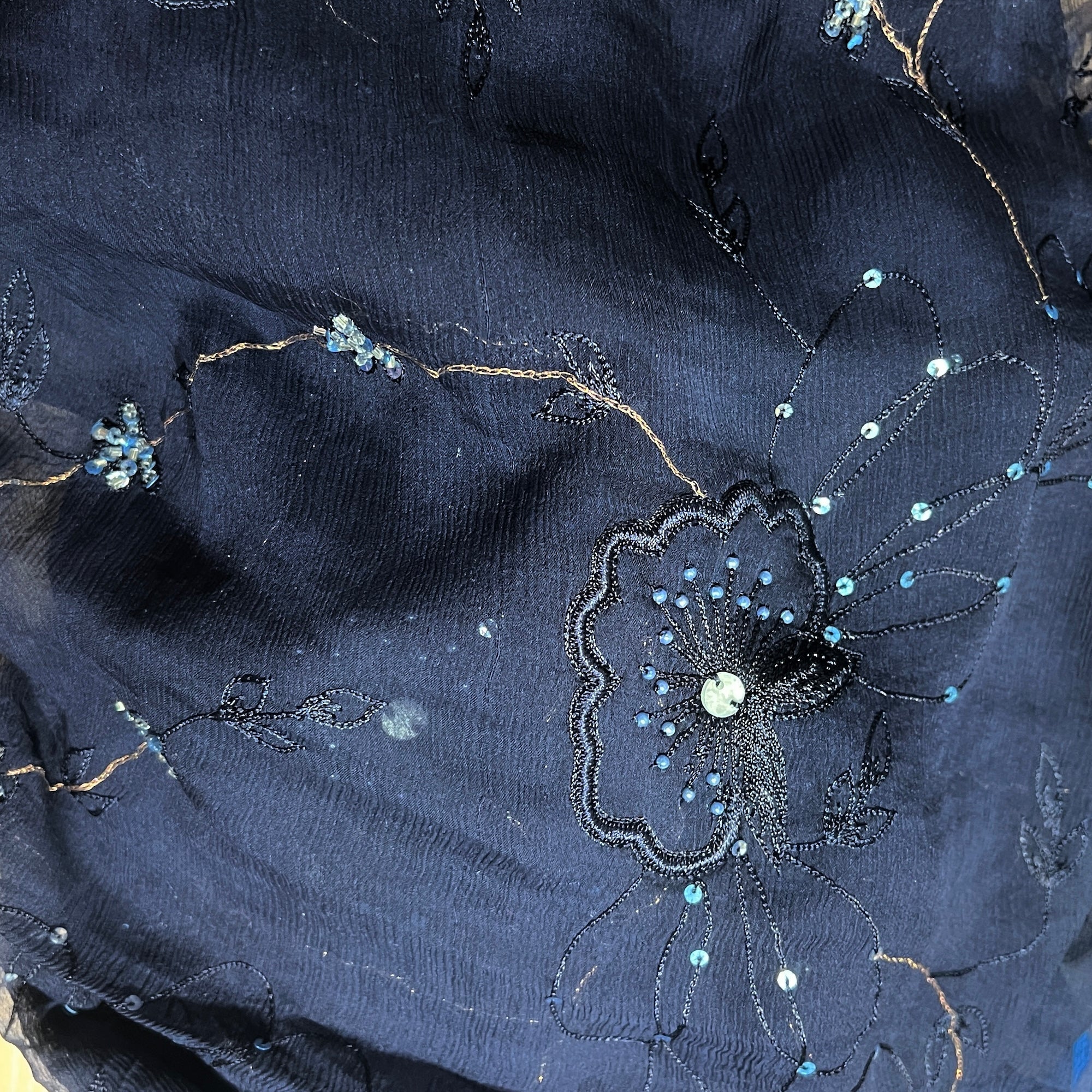 NavyEmbroidered Dupatta 9039 - Vintage India NYC