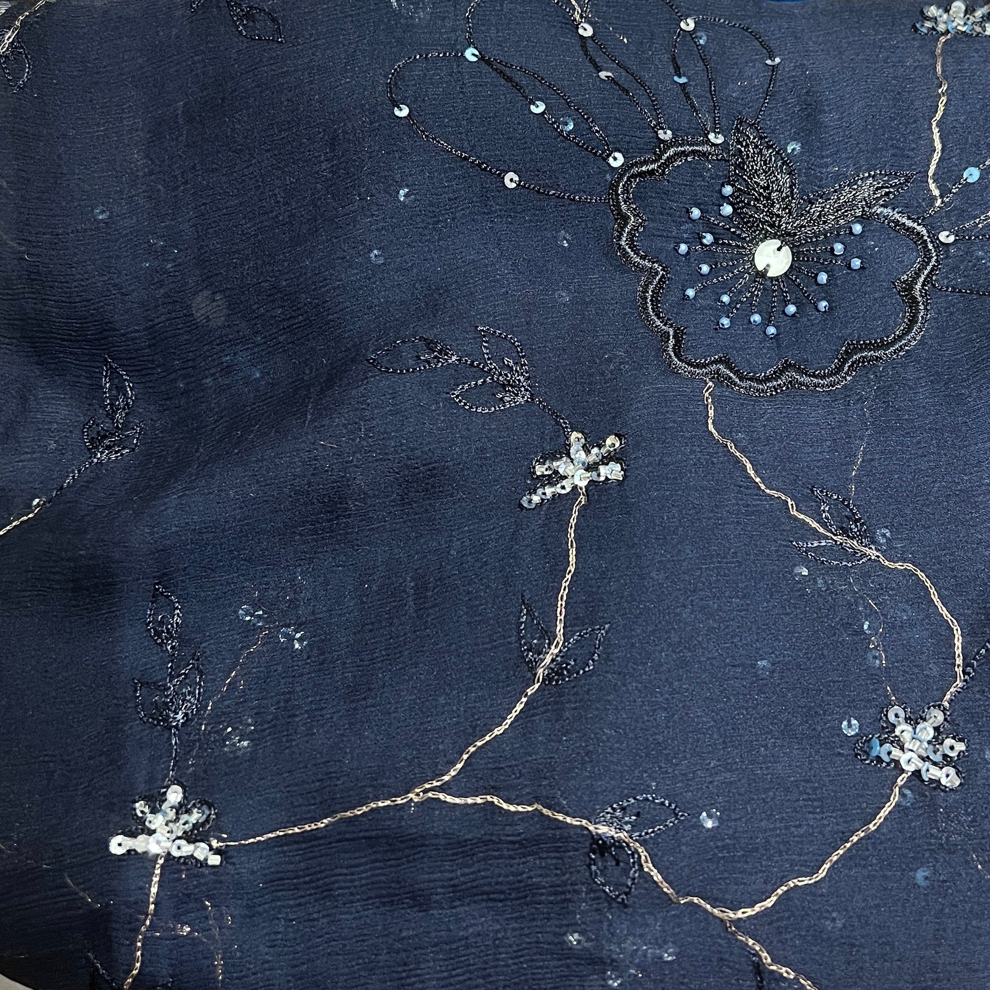 NavyEmbroidered Dupatta 9039 - Vintage India NYC