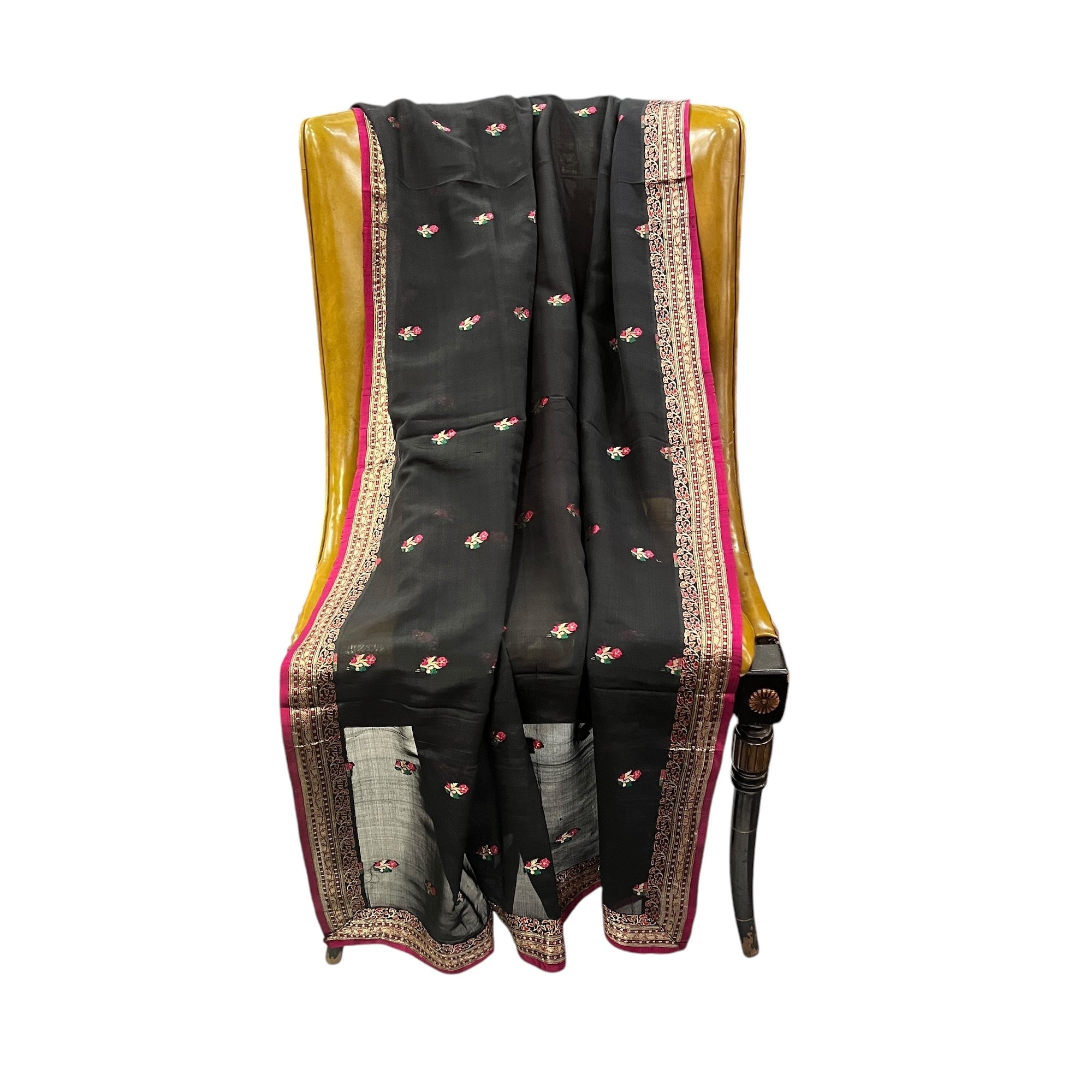 Black & Pink Banarasi Dupatta 9041 - Vintage India NYC