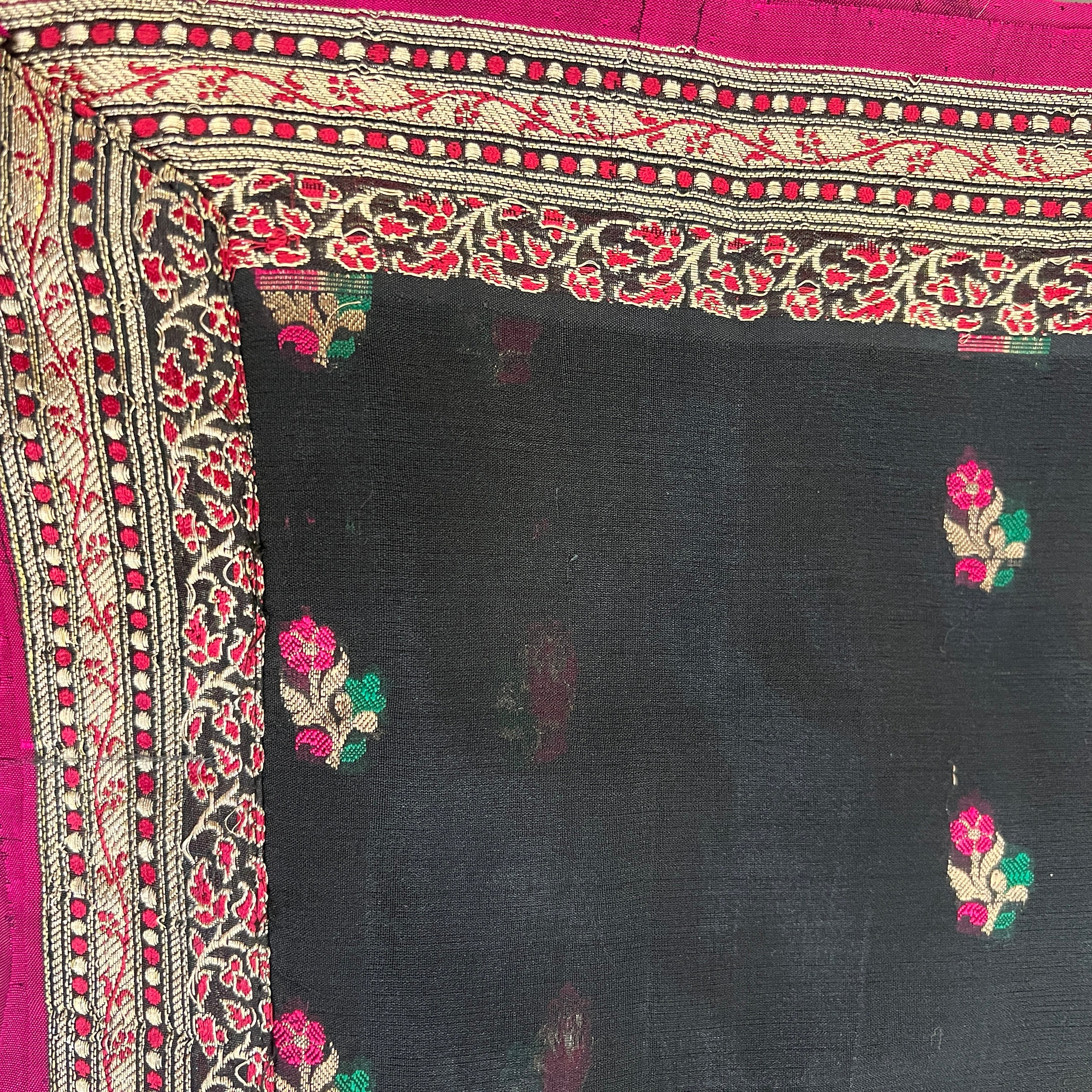 Black & Pink Banarasi Dupatta 9041 - Vintage India NYC