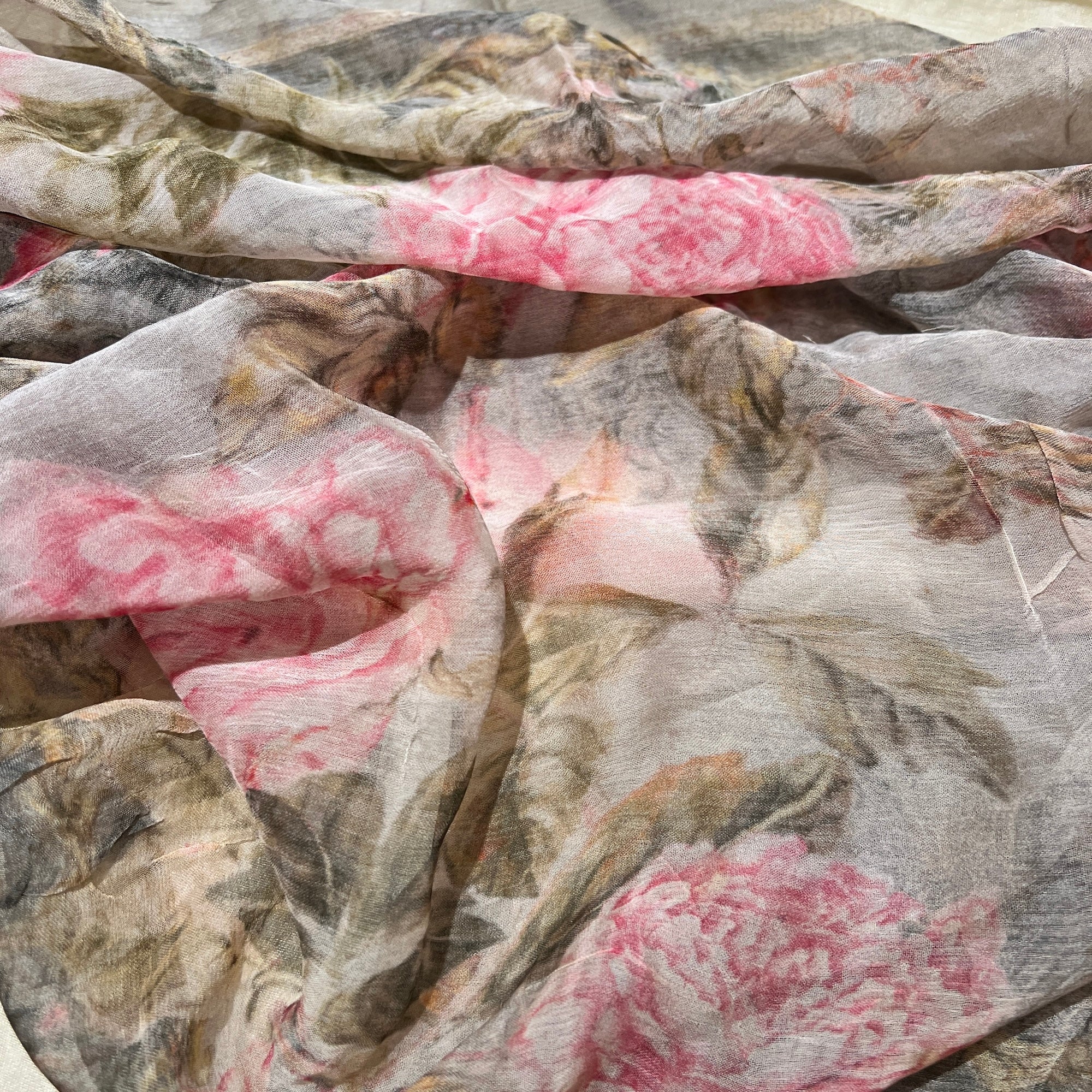 Printed Grey Rose Silk Dupatta 9057
