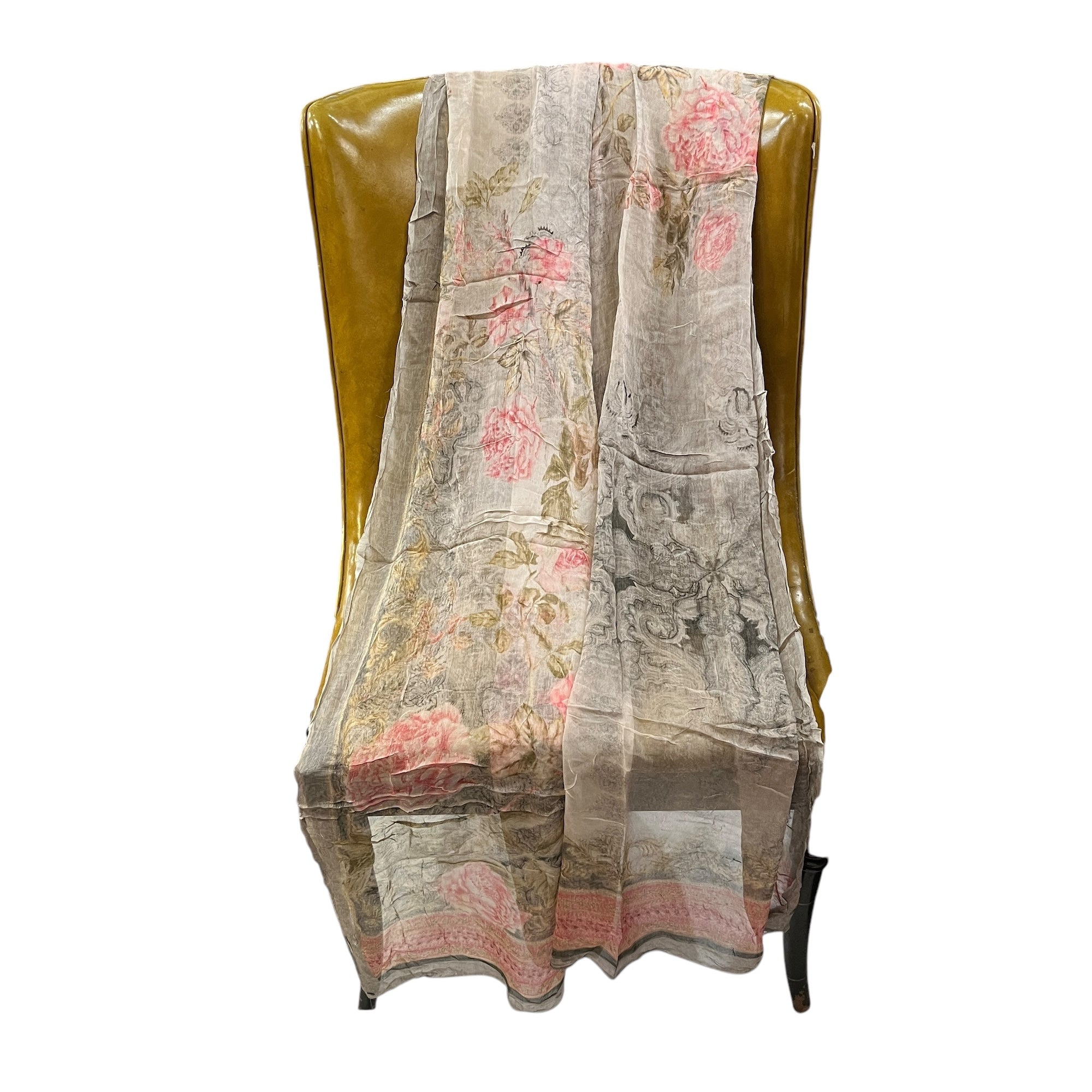 Printed Grey Rose Silk Dupatta 9057