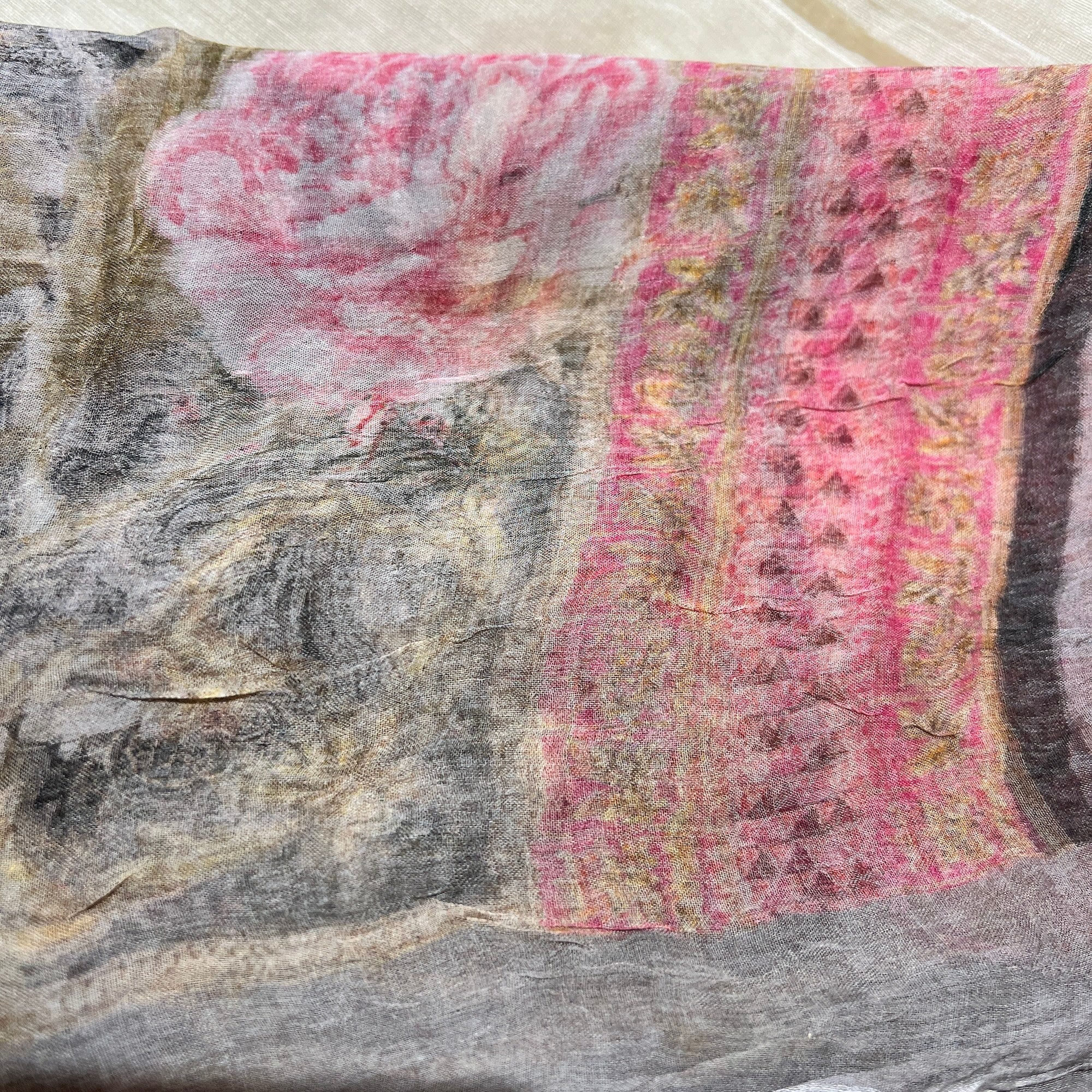 Printed Grey Rose Silk Dupatta 9057