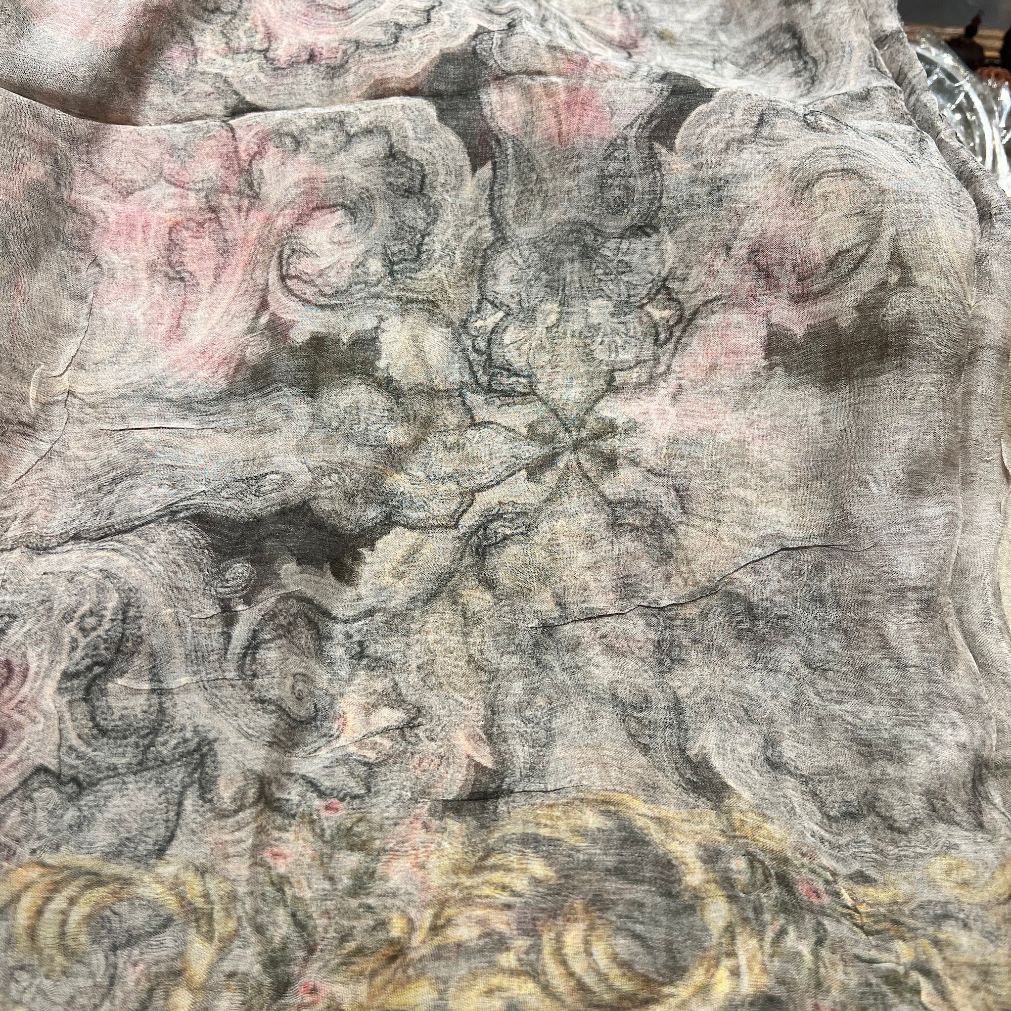 Printed Grey Rose Silk Dupatta 9057