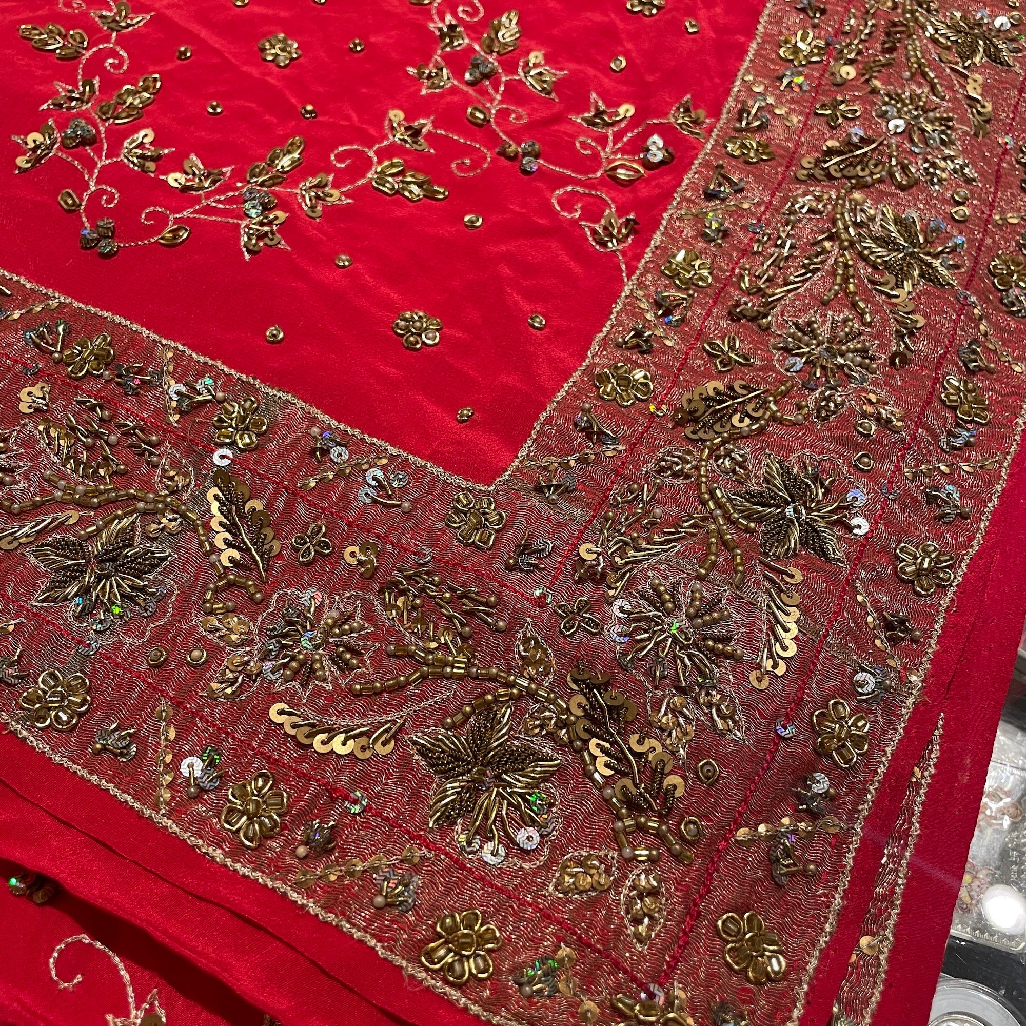 Heavy Work Red Embriodered Saree 907 - Vintage India NYC