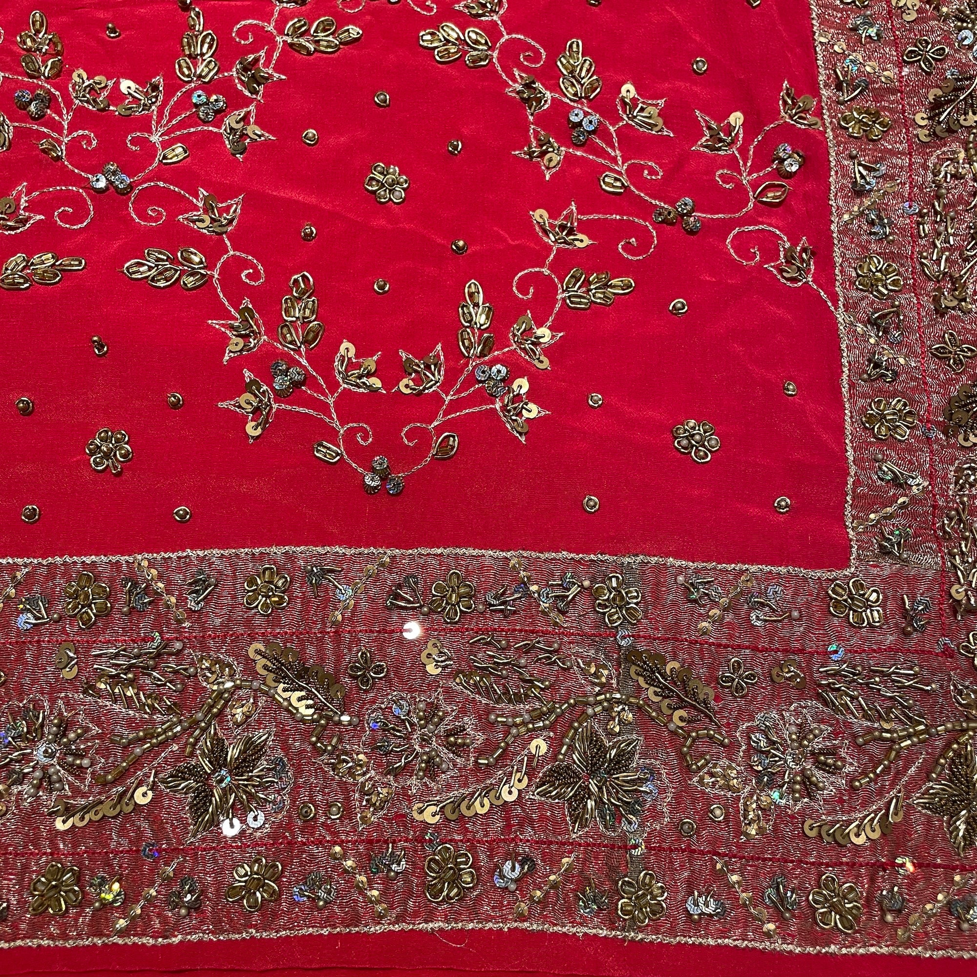 Heavy Work Red Embriodered Saree 907 - Vintage India NYC