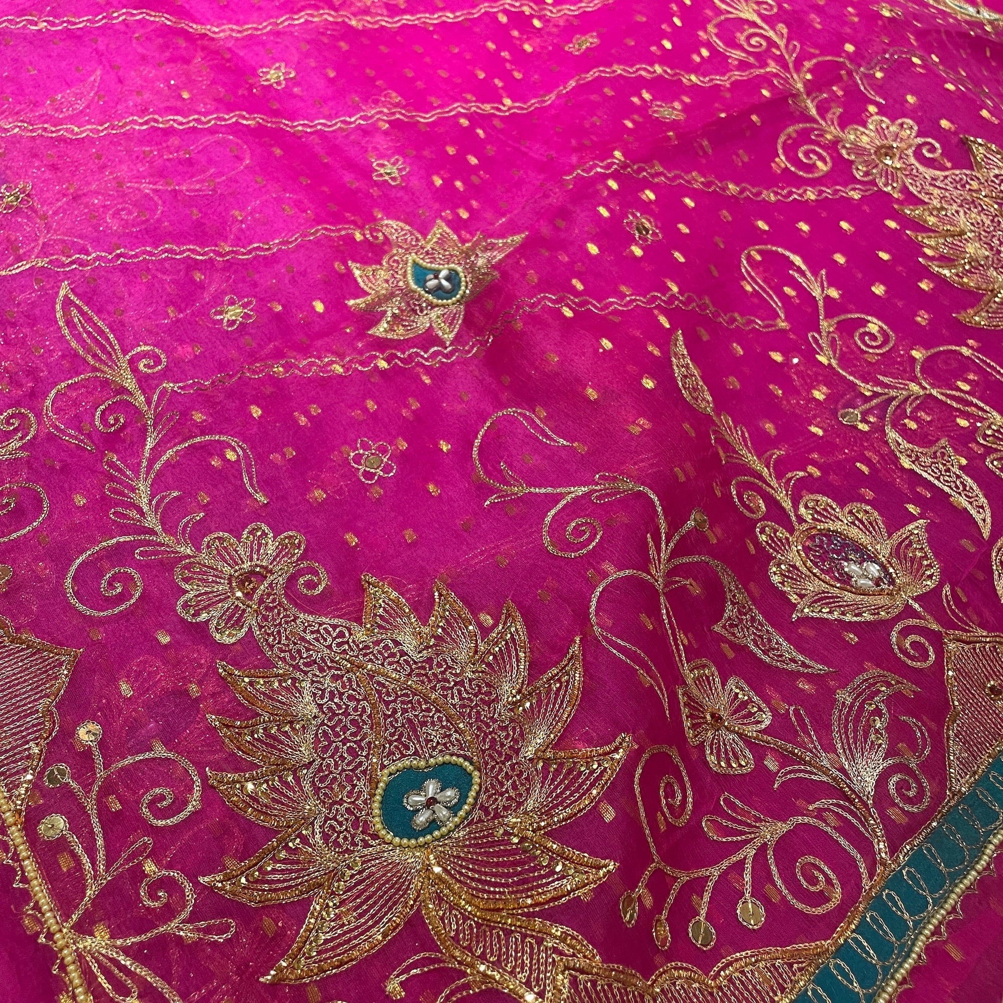 Heavy Work Pink Embroidered Organza Saree 910 - Vintage India NYC