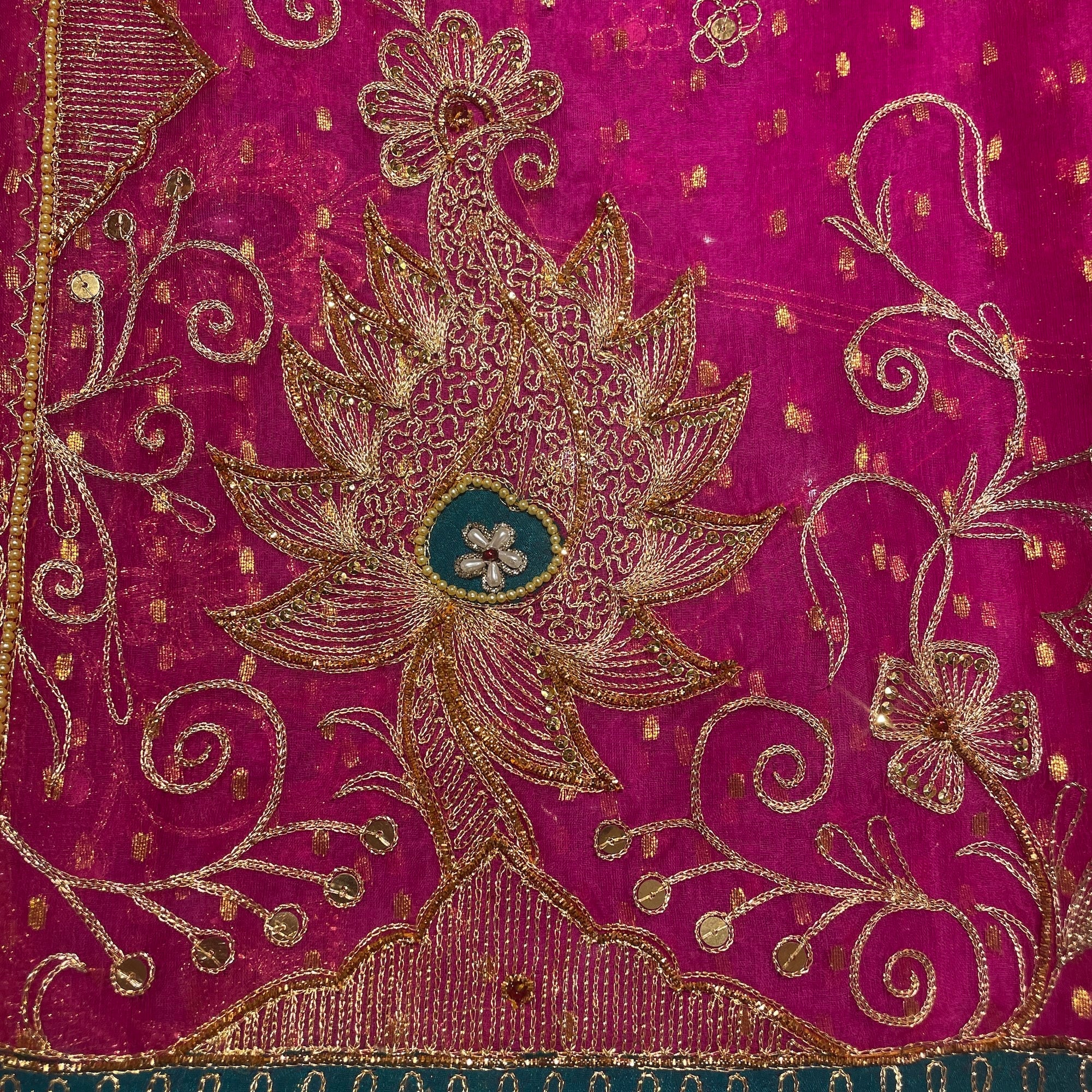 Heavy Work Pink Embroidered Organza Saree 910 - Vintage India NYC