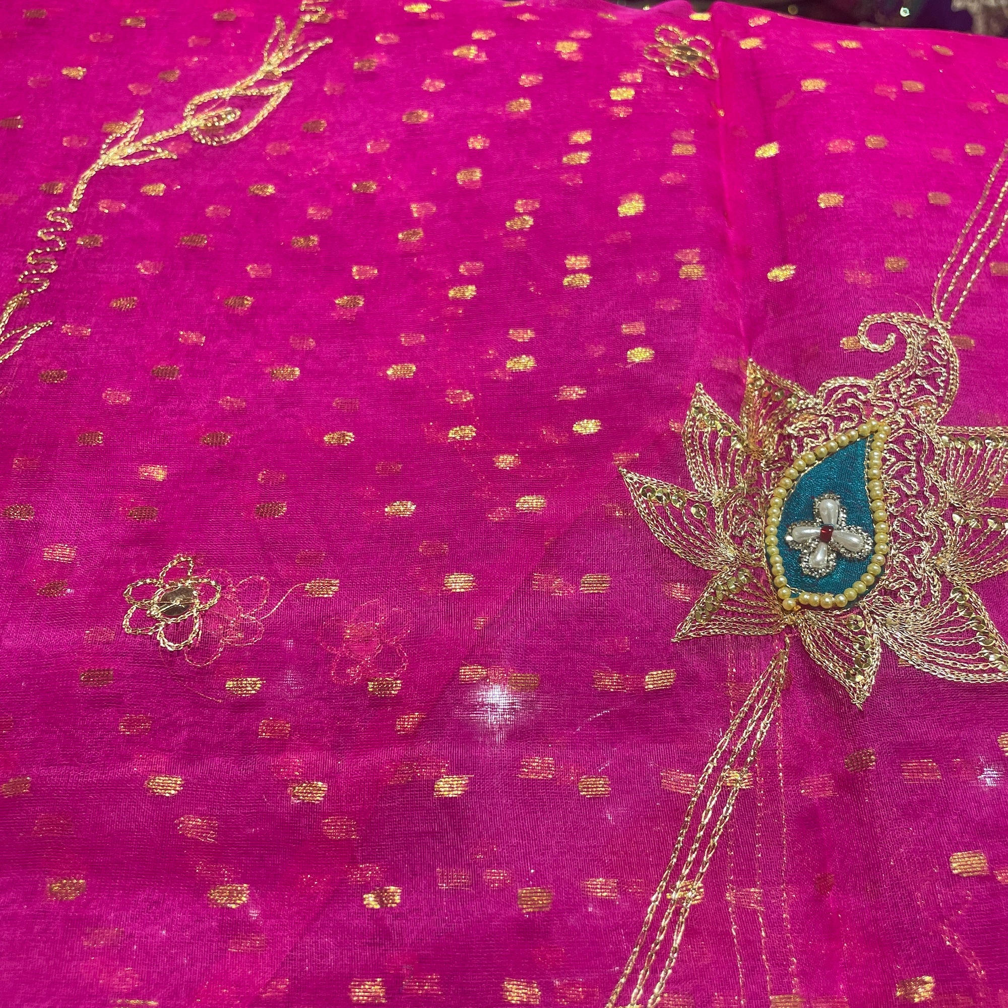 Heavy Work Pink Embroidered Organza Saree 910 - Vintage India NYC
