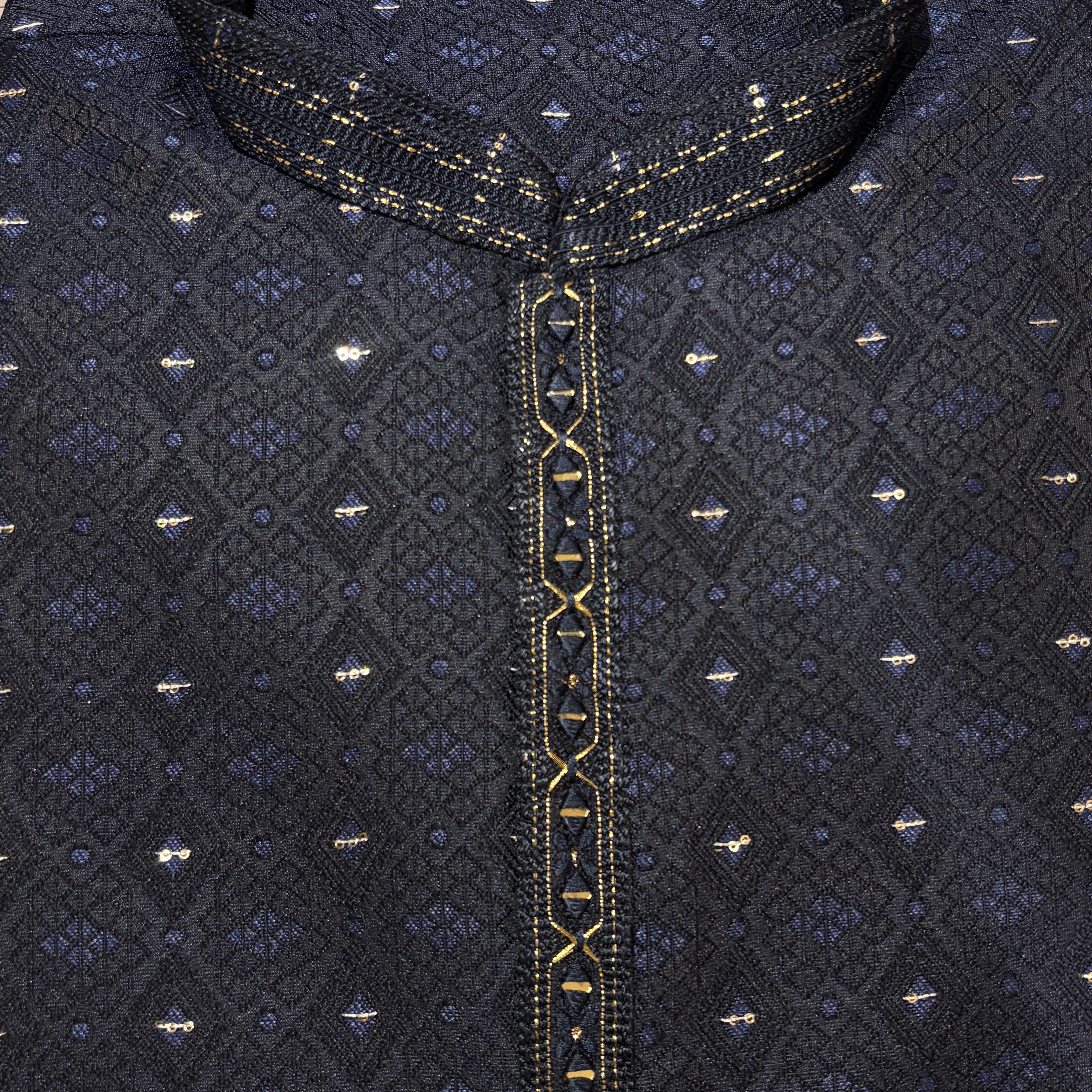 Navy Diamond Brocade Kurta