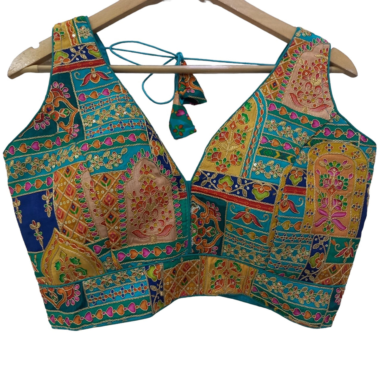 V Neck Embroidered Patchwork Blouse-Many Colors - Vintage India NYC