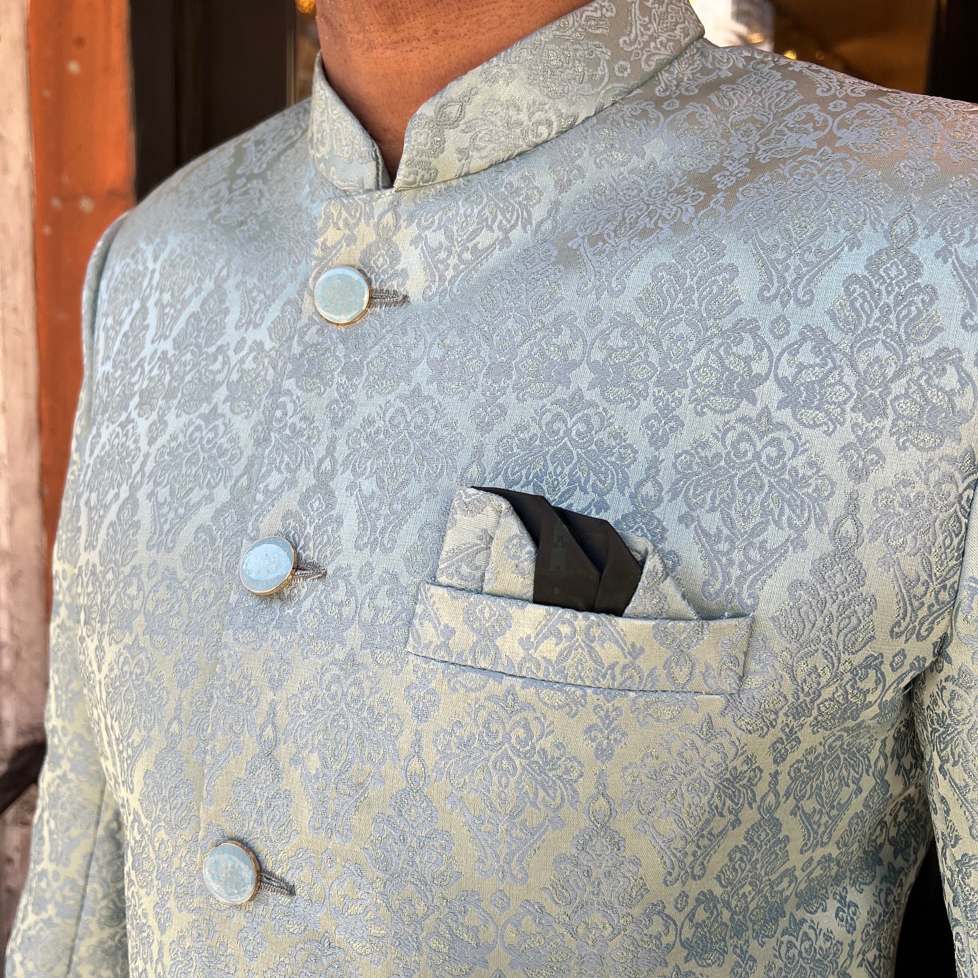 Aqua & Sage Jacquard Sherwani