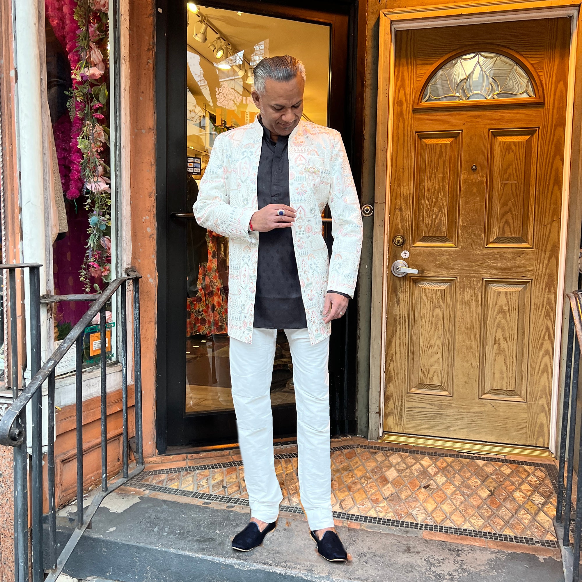 Ivory Pink Bagh Double Sherwani - Vintage India NYC
