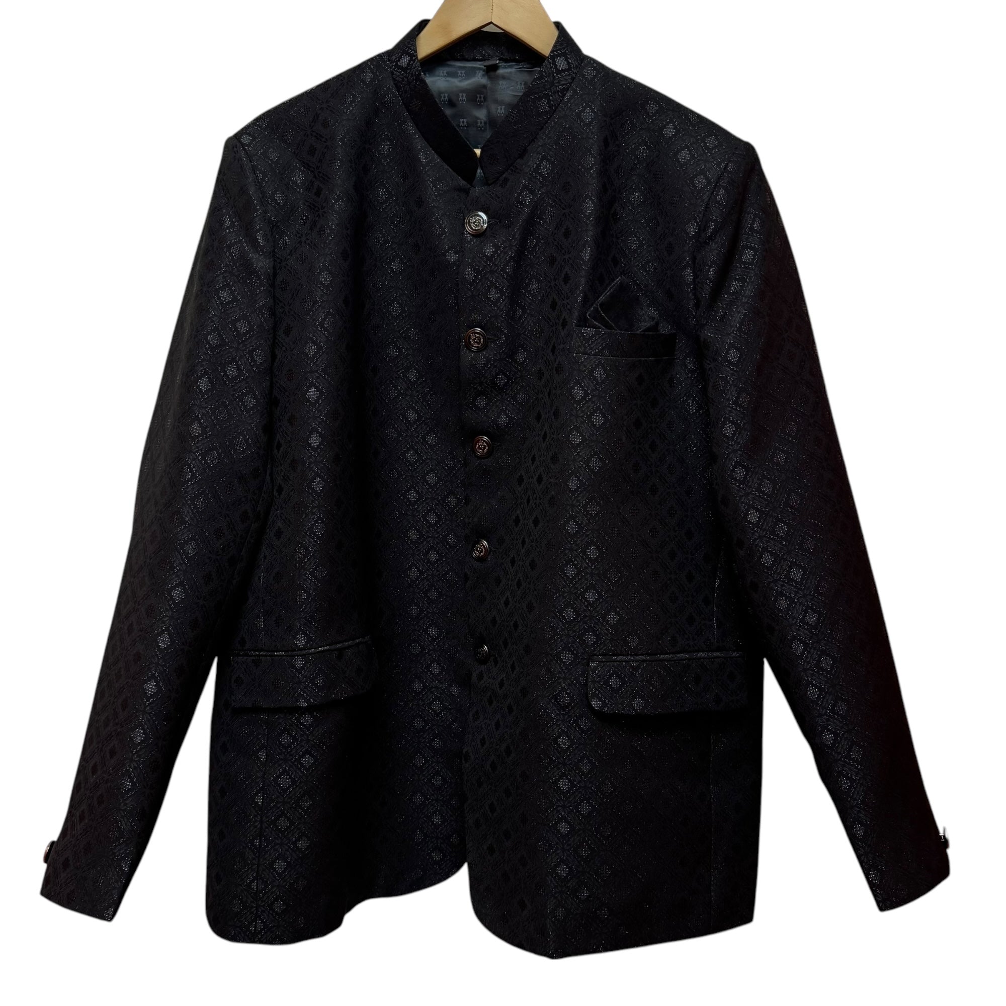 Black Diamond Jacquard Jodhpuri Jacket -Big & Tall - Vintage India NYC