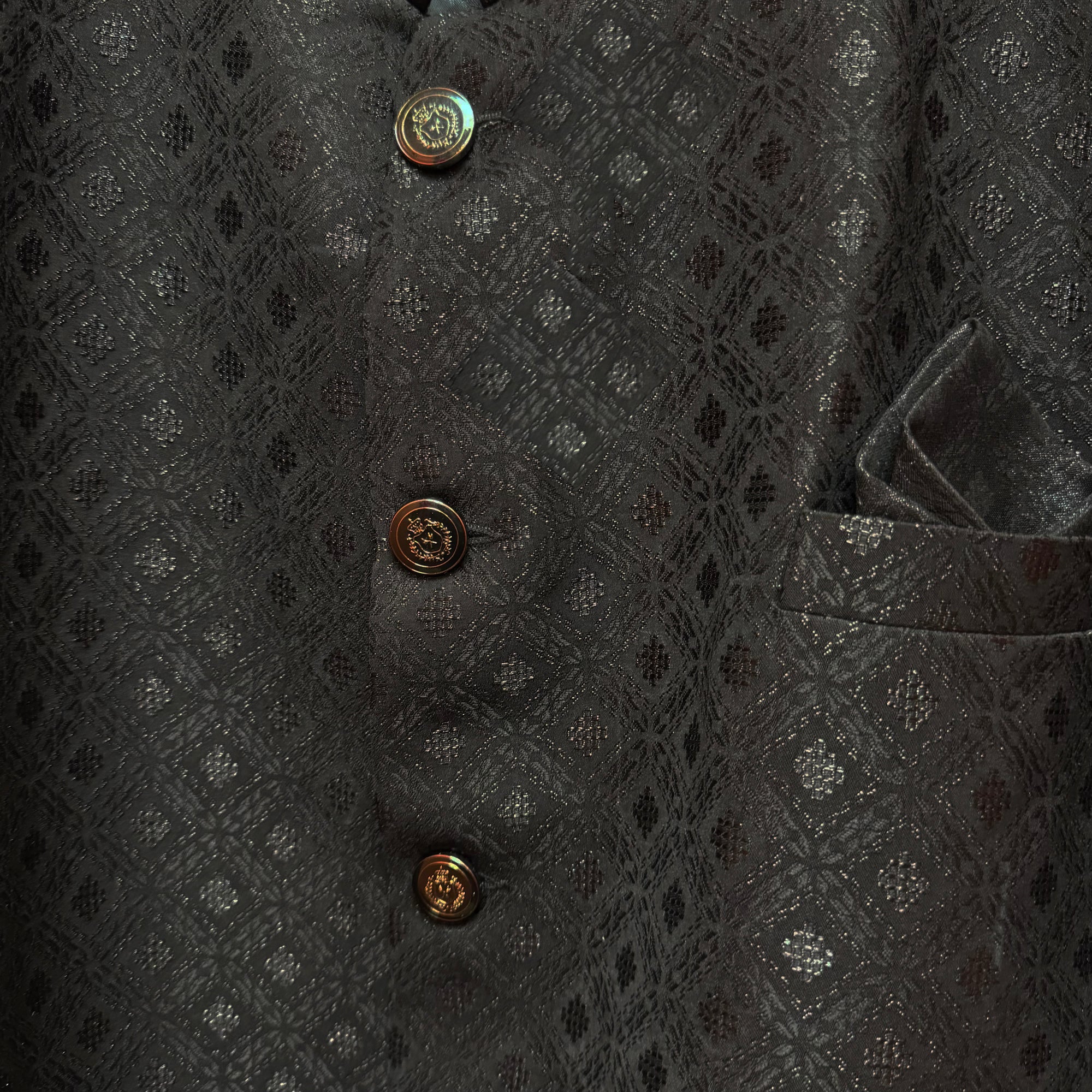 Black Diamond Jacquard Jodhpuri Jacket -Big & Tall - Vintage India NYC