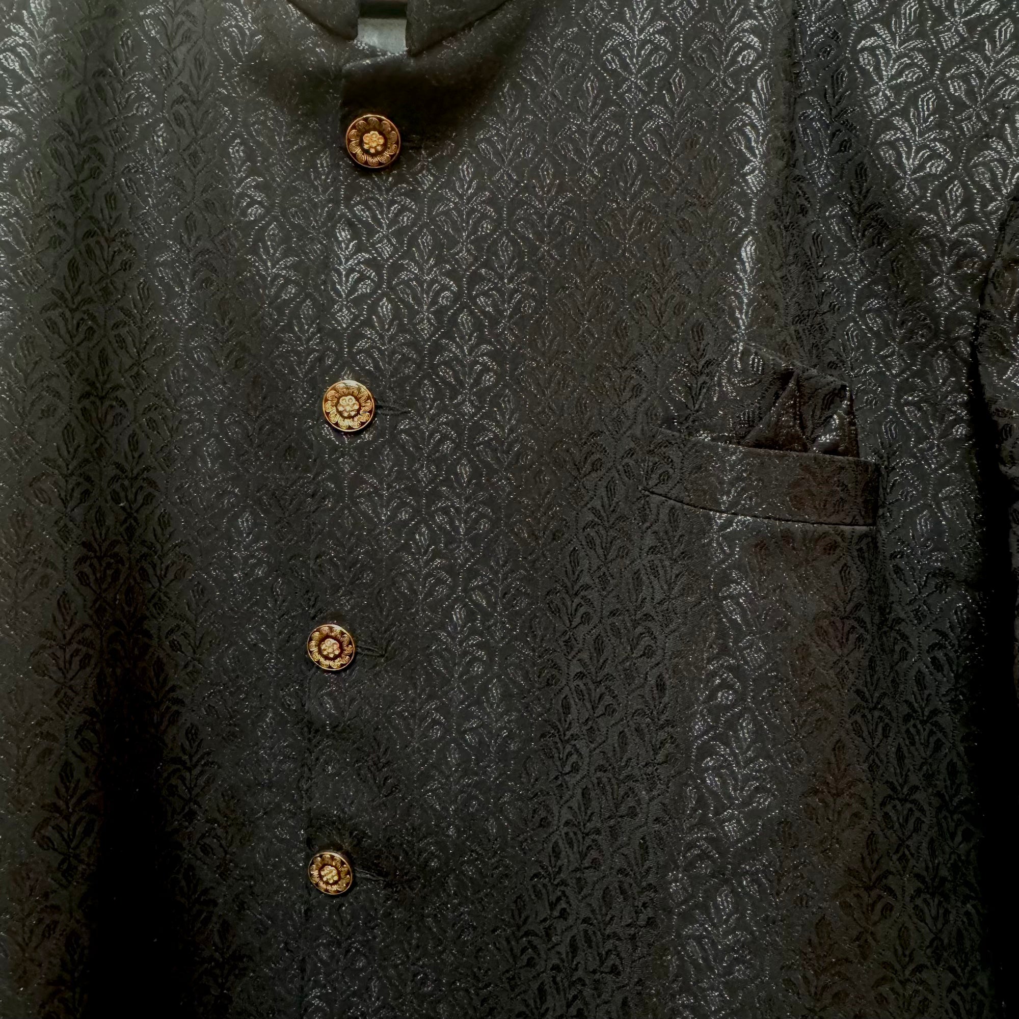 Black Patta Jodhpuri Jacket -Big & Tall - Vintage India NYC