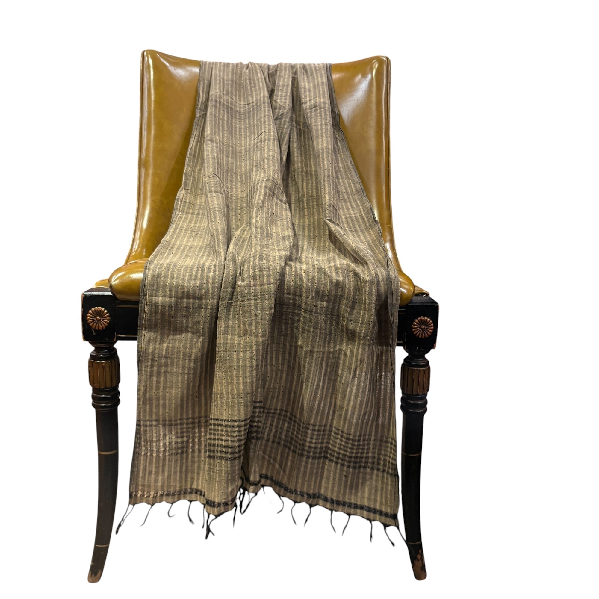 Black & Tan Handwoven Cotton Dupatta - Vintage India NYC
