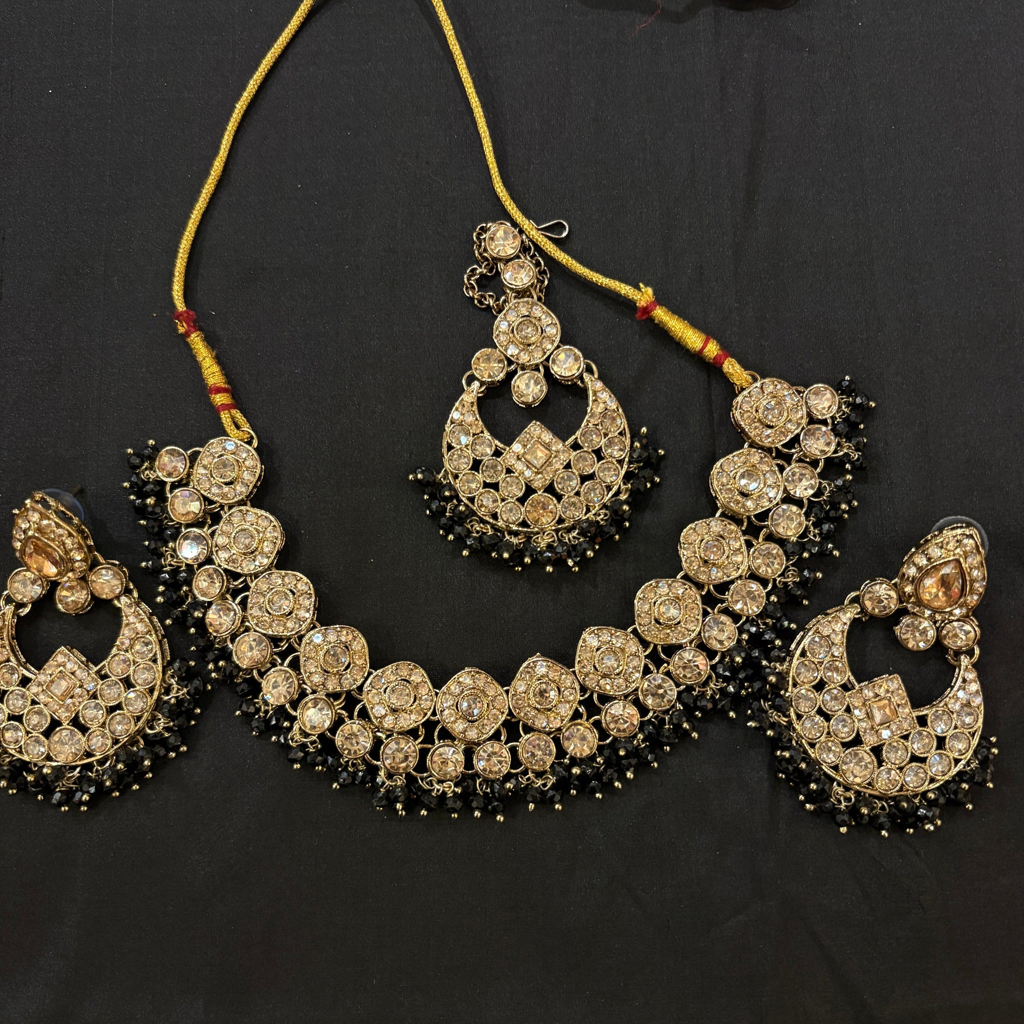 DT Diamond Cluster Chandbali Necklace Sets- Colors - Vintage India NYC