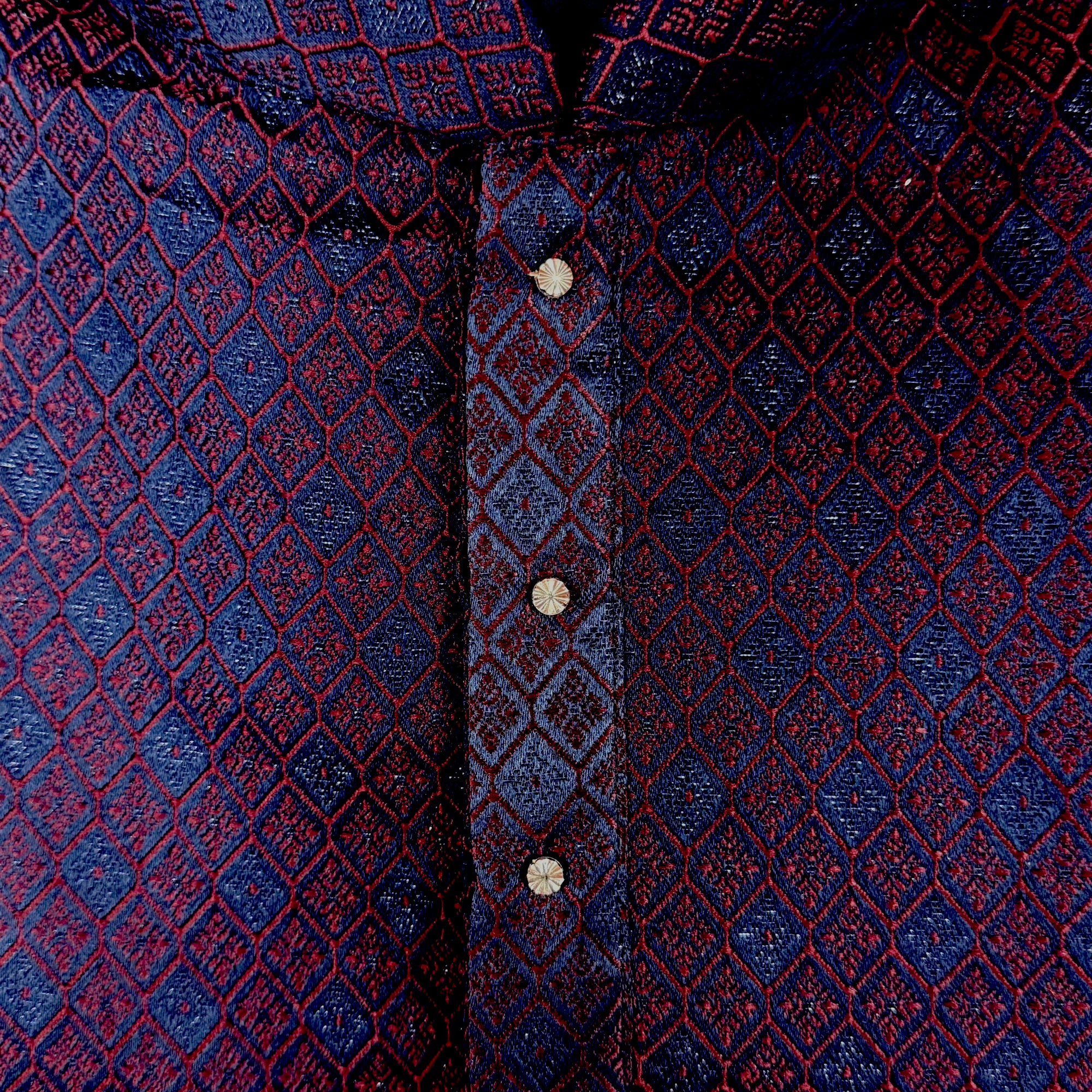 Blue Maroon Jacquard Kurta - Vintage India NYC
