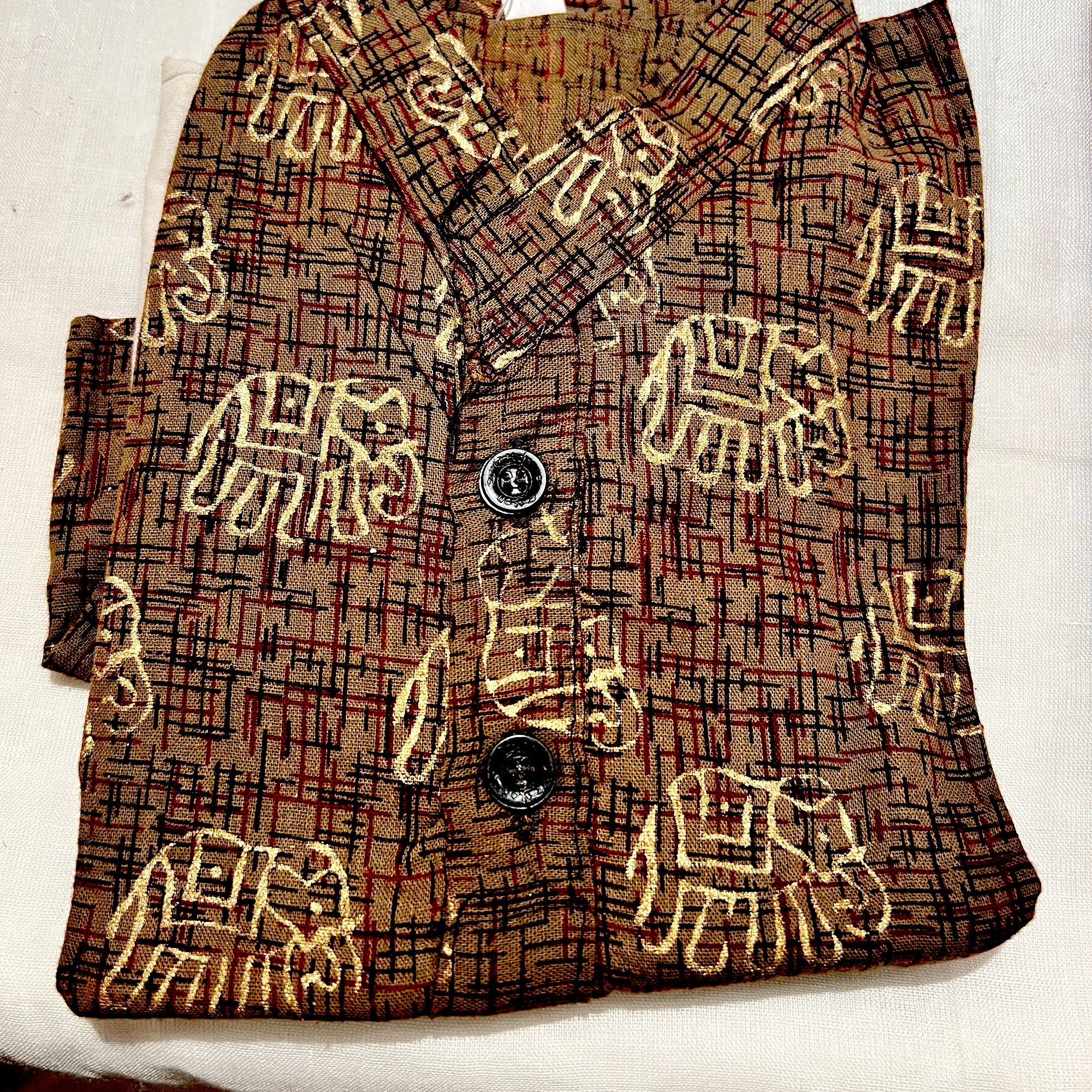 Boys Cotton Kurtas Gold Print-1 year old - Vintage India NYC