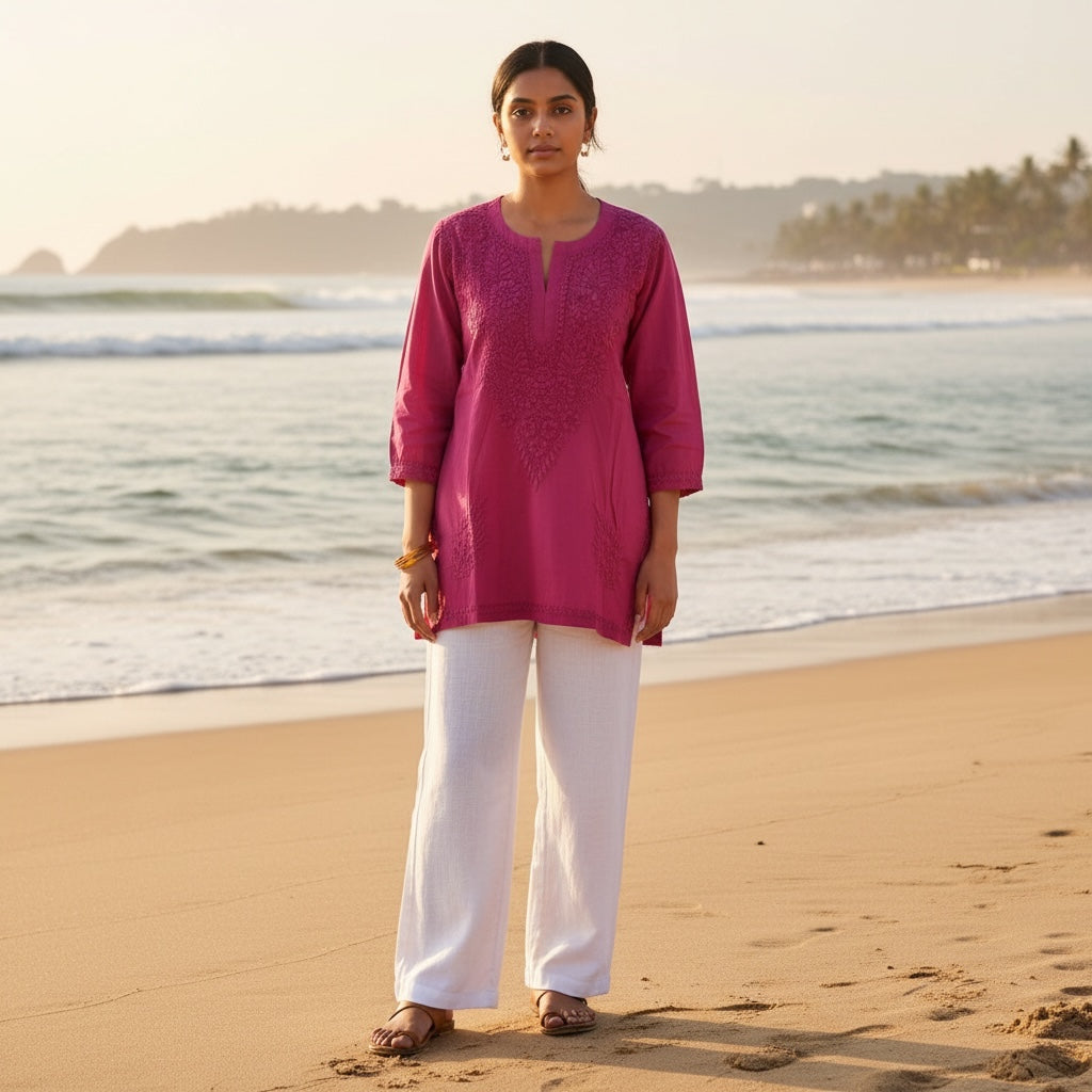 MA Short Embroidered Cotton Kurti-Size 34