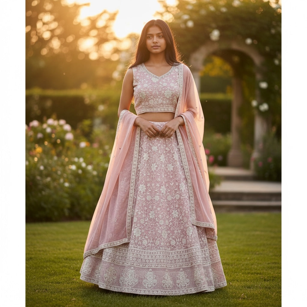 Pastel Embroidered Floral Lehengas-3 Colors - Vintage India NYC