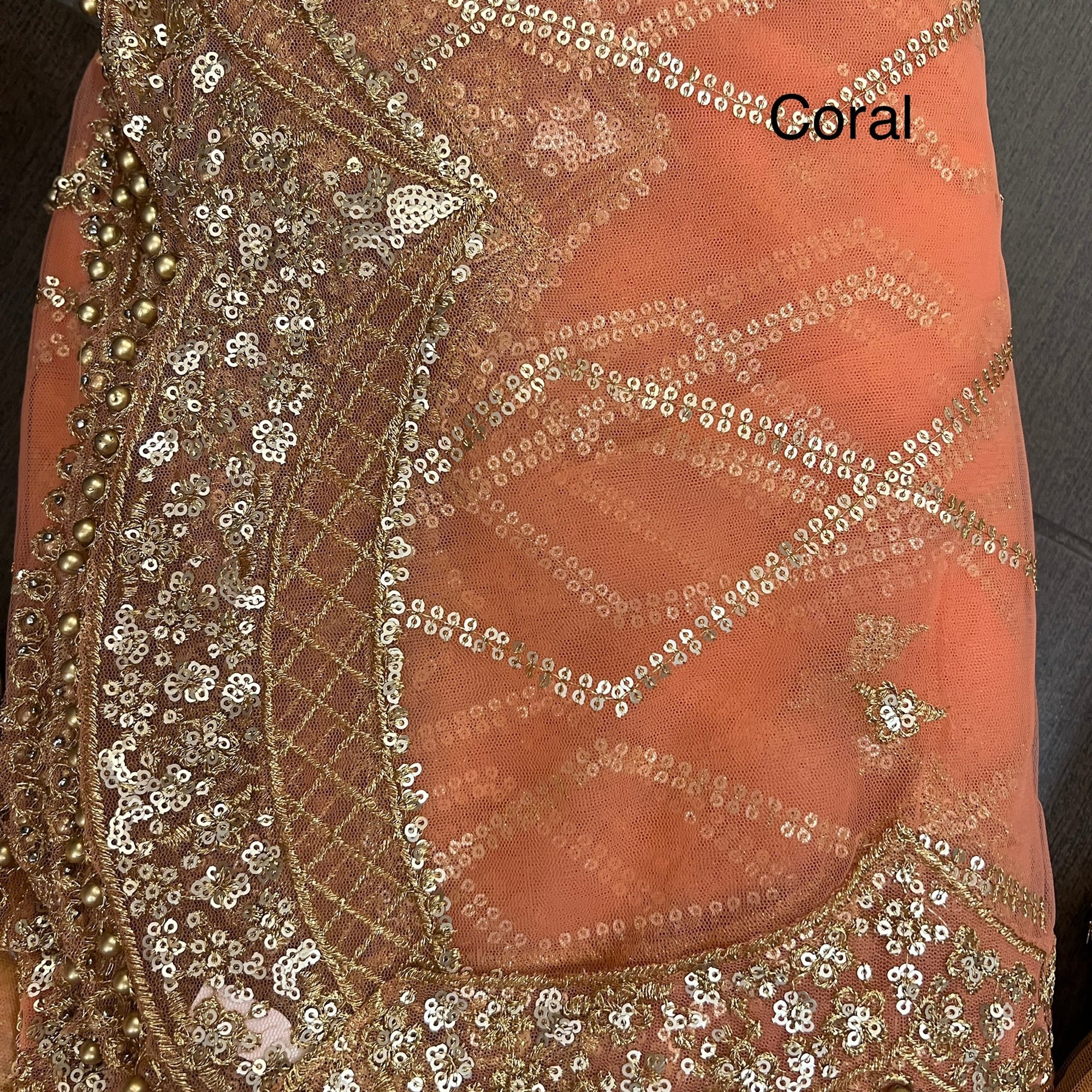 DT Gold Scallop Embroidered Dupatta - Vintage India NYC