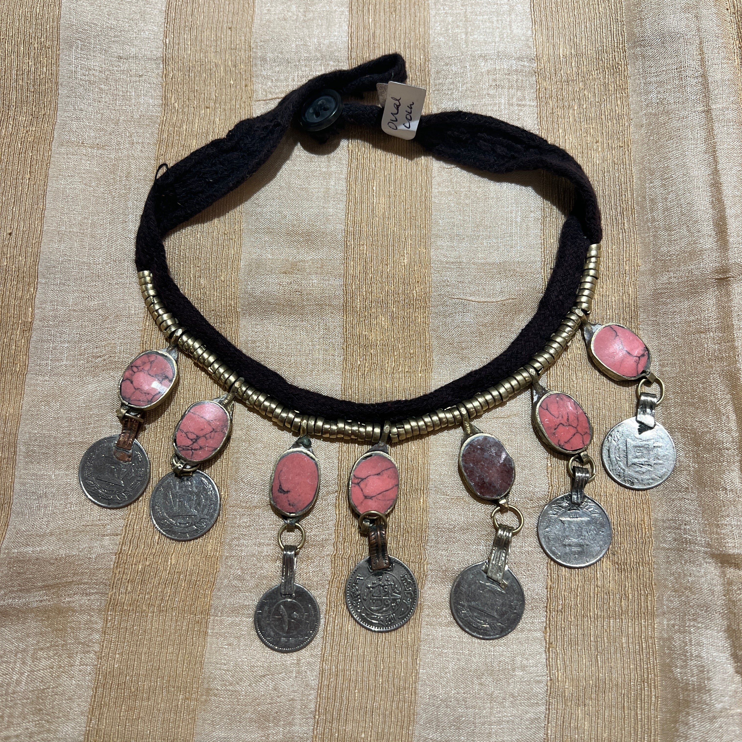 Afghani Oval Stone Coin Necklace - Vintage India NYC