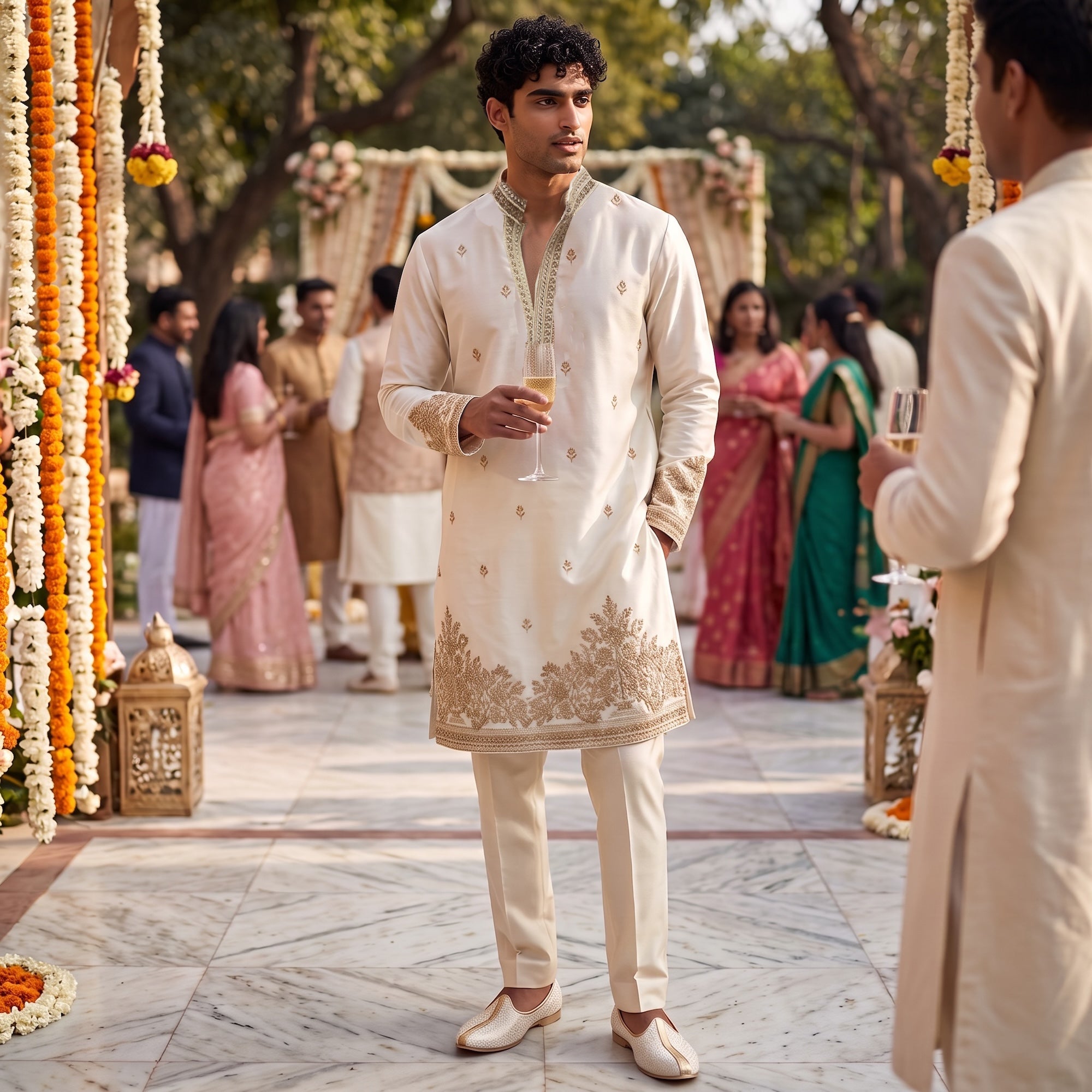 Cream Heavy Embroidered Kurta