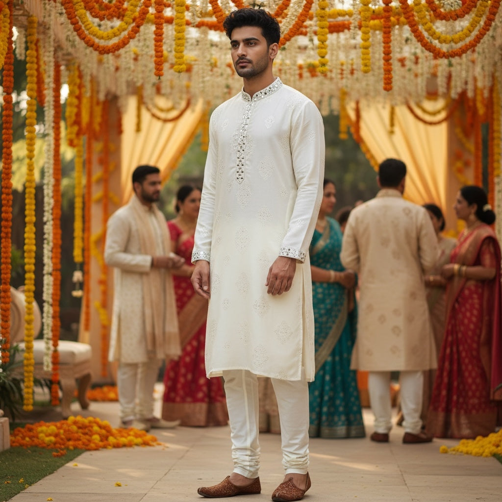 Cream Mirrorwork Kurta