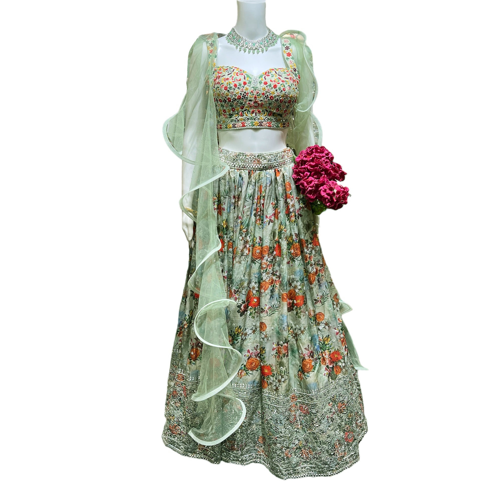 DT Mint Floral Lehenga Set - Vintage India NYC