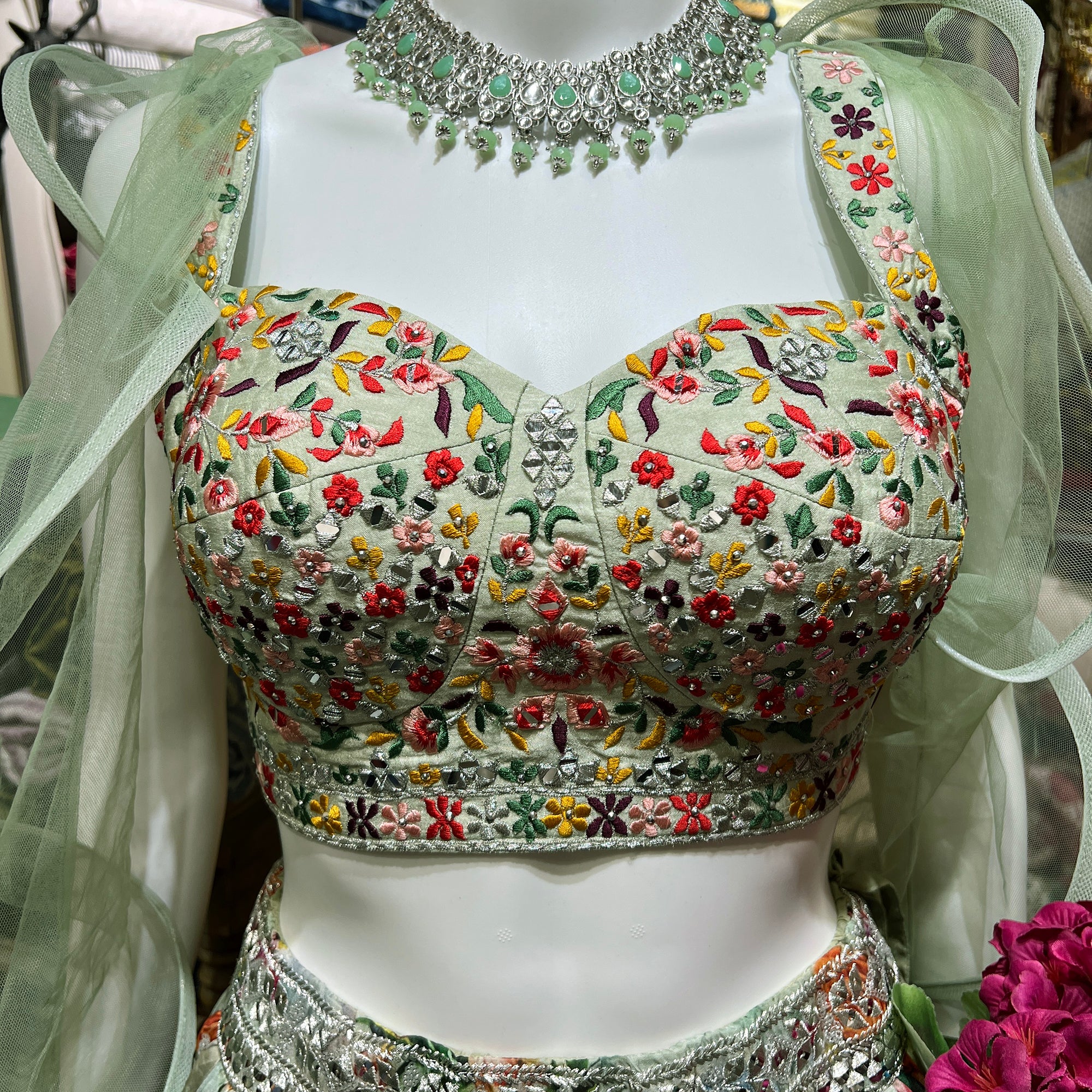 DT Mint Floral Lehenga Set - Vintage India NYC